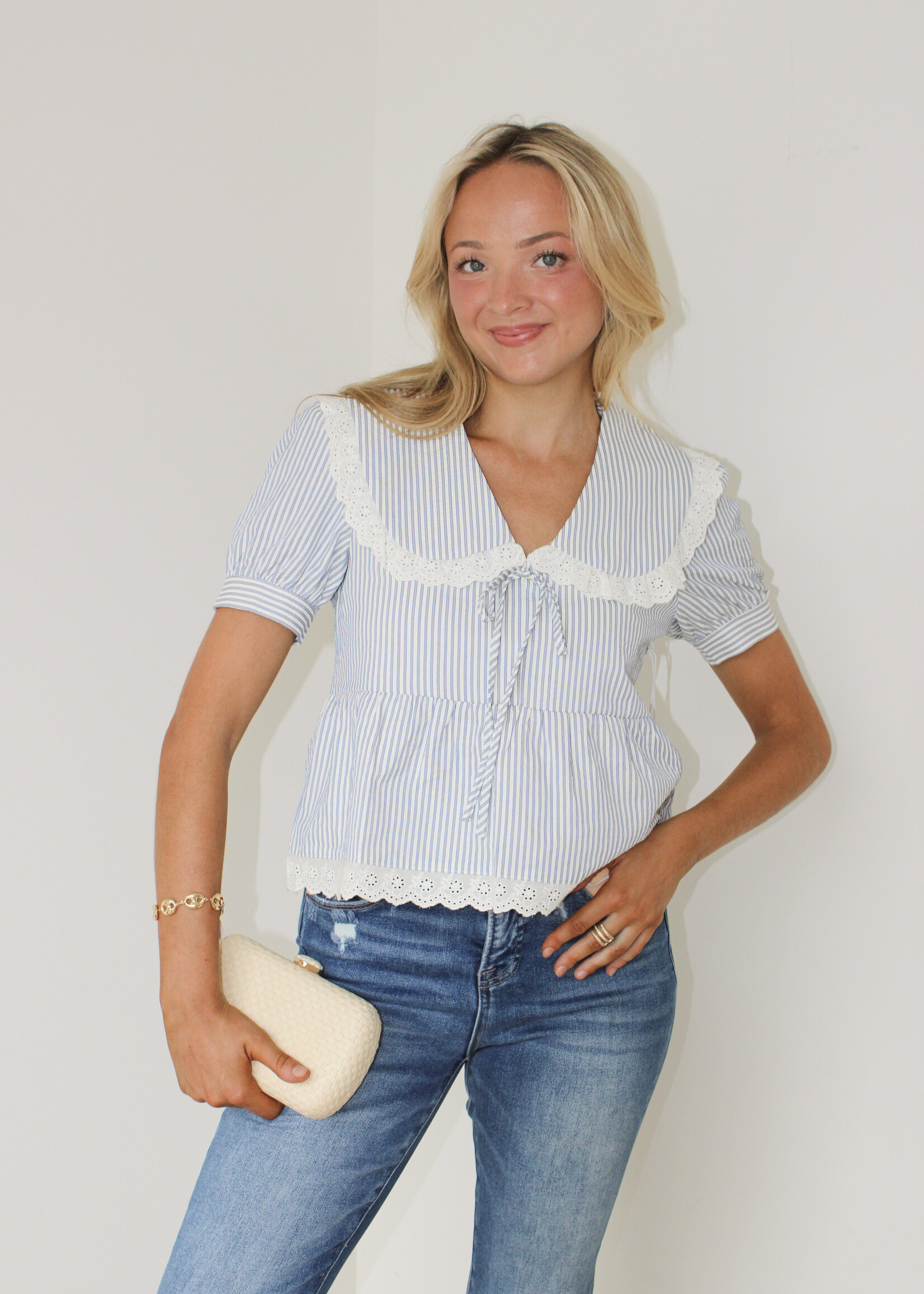 Daylan Cotton Lace Trim Blouse