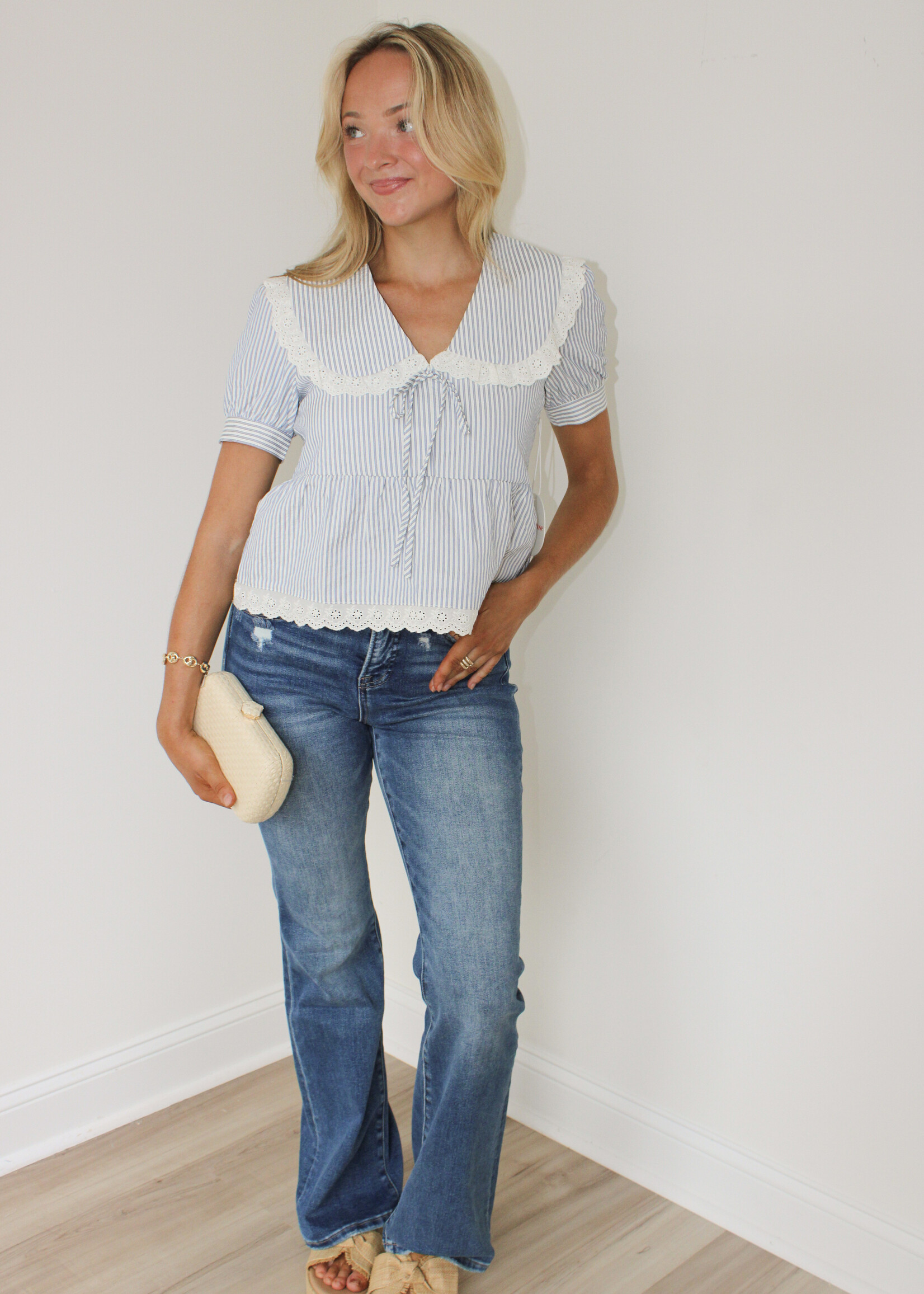 Daylan Cotton Lace Trim Blouse