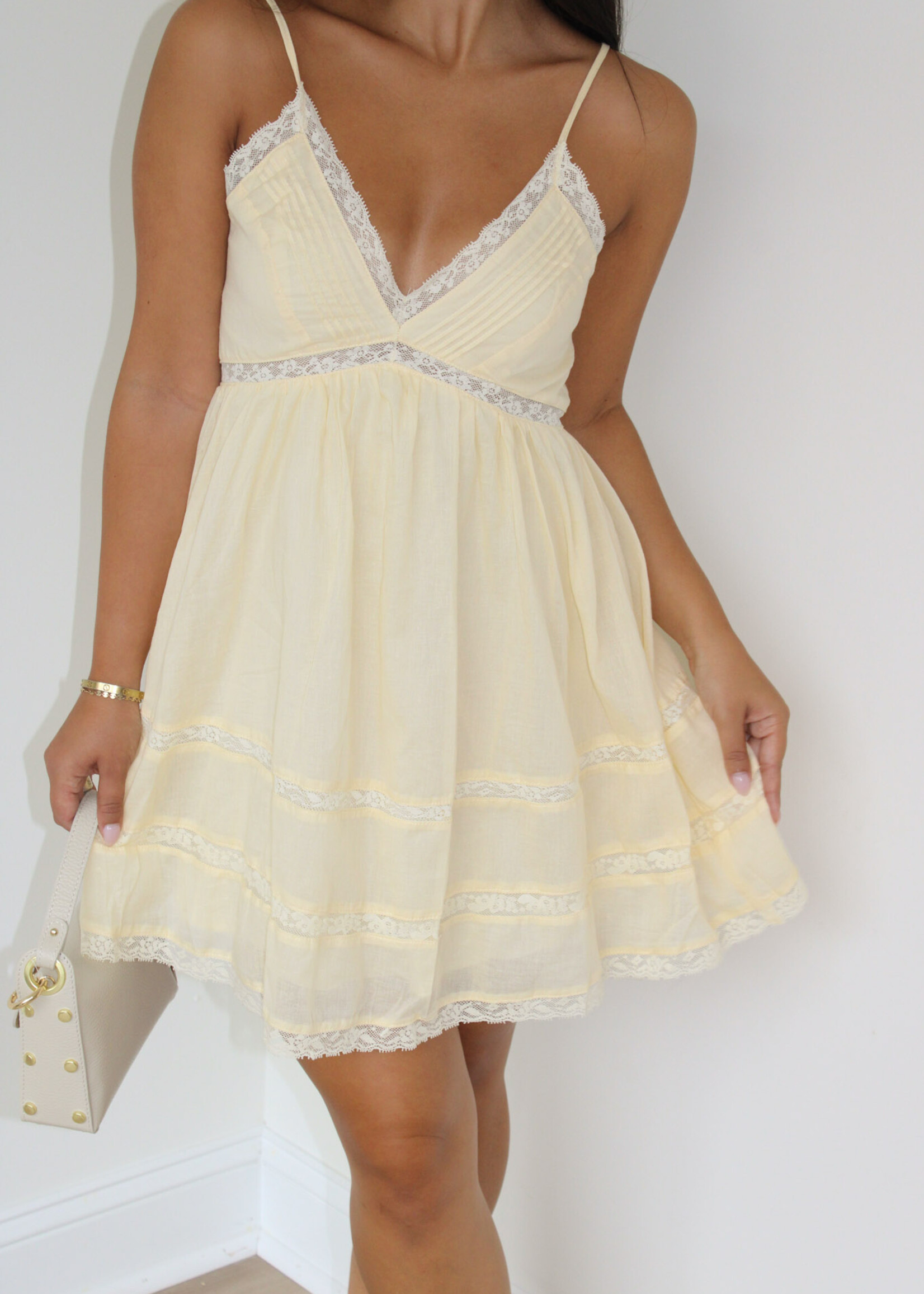 Hardy V-Neck Lace Trim Mini Dress