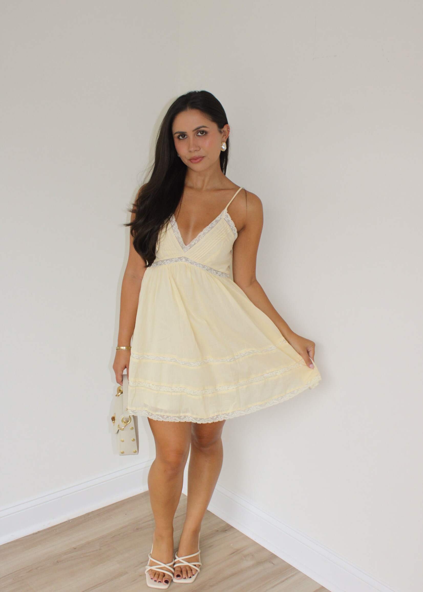 Hardy V-Neck Lace Trim Mini Dress