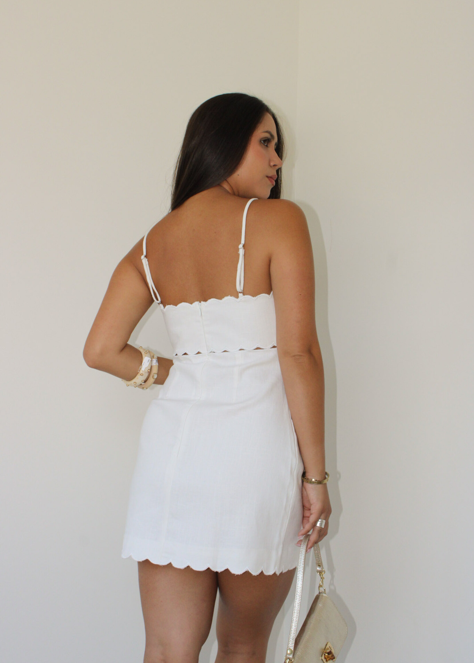 River Scallop V-Neck Mini Dress