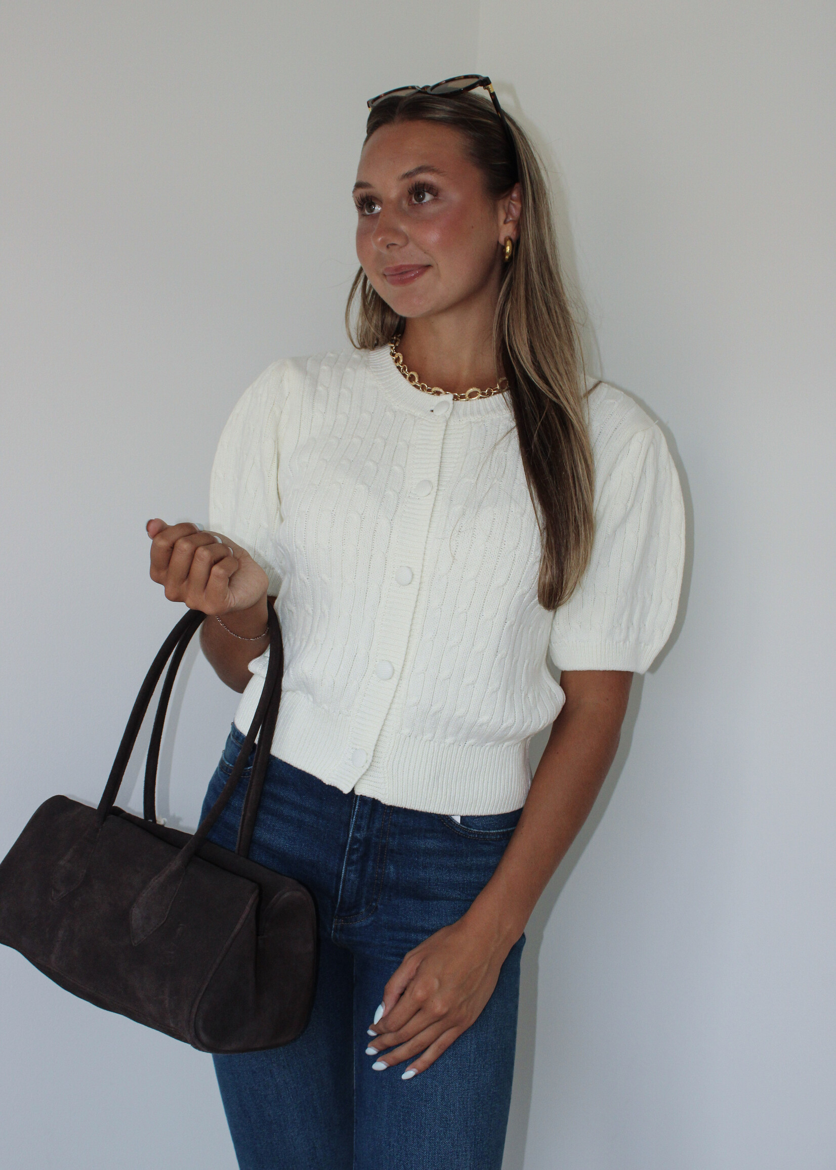 Ambrosia Cable Knit Short Sleeve Cardigan