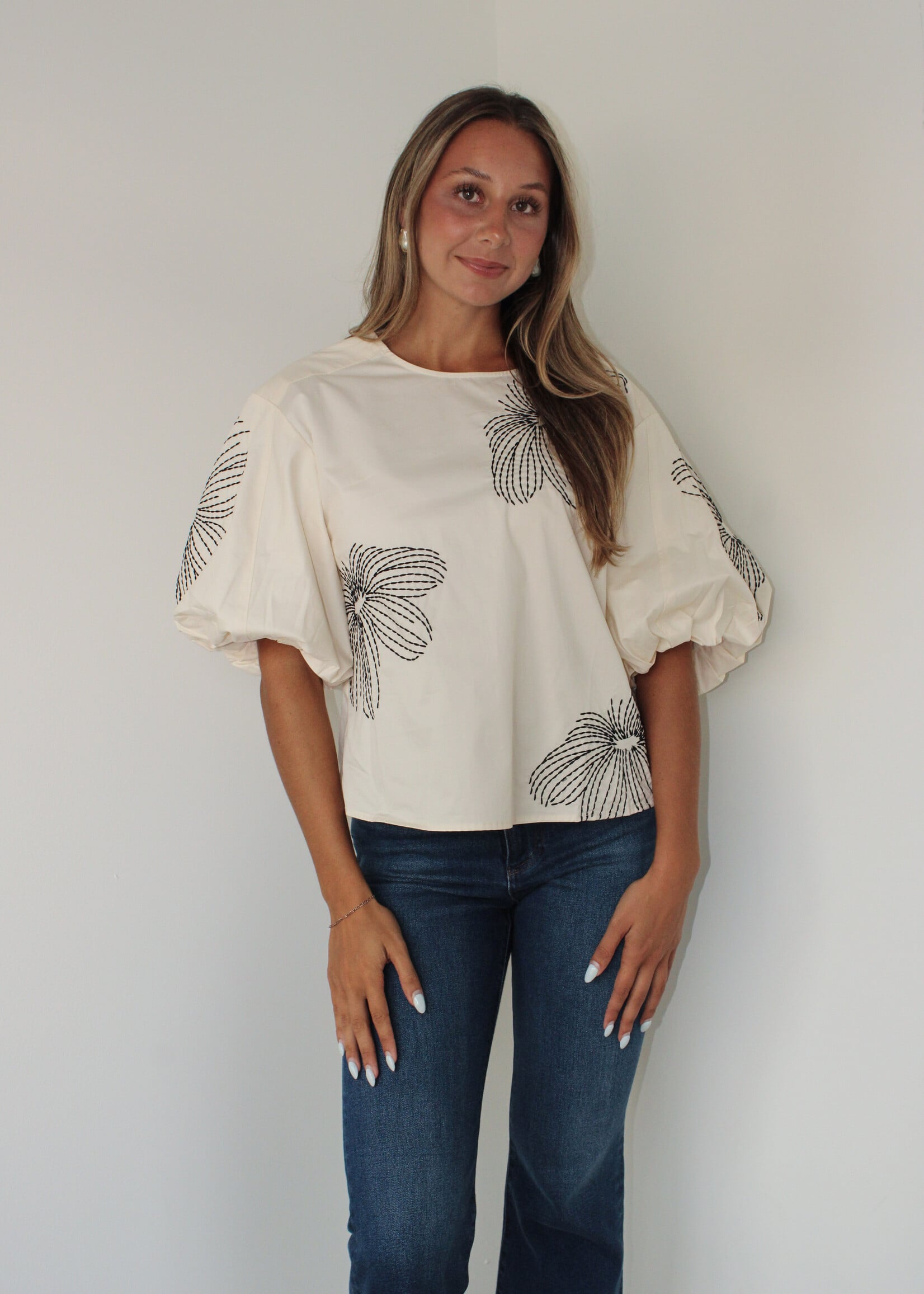 Ellison Embroidered Puff Sleeve Top