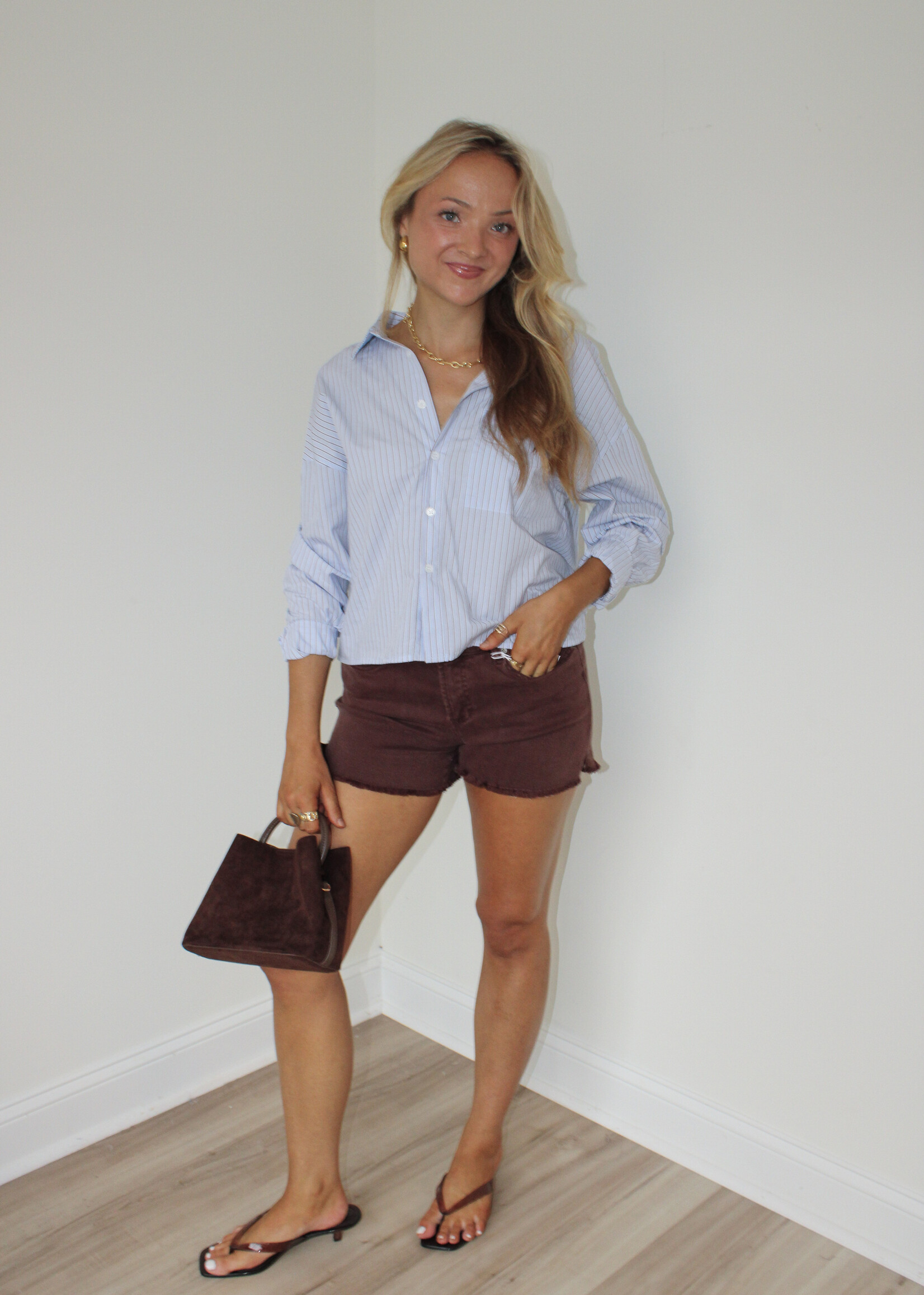 Adrianna Striped Button Up Top