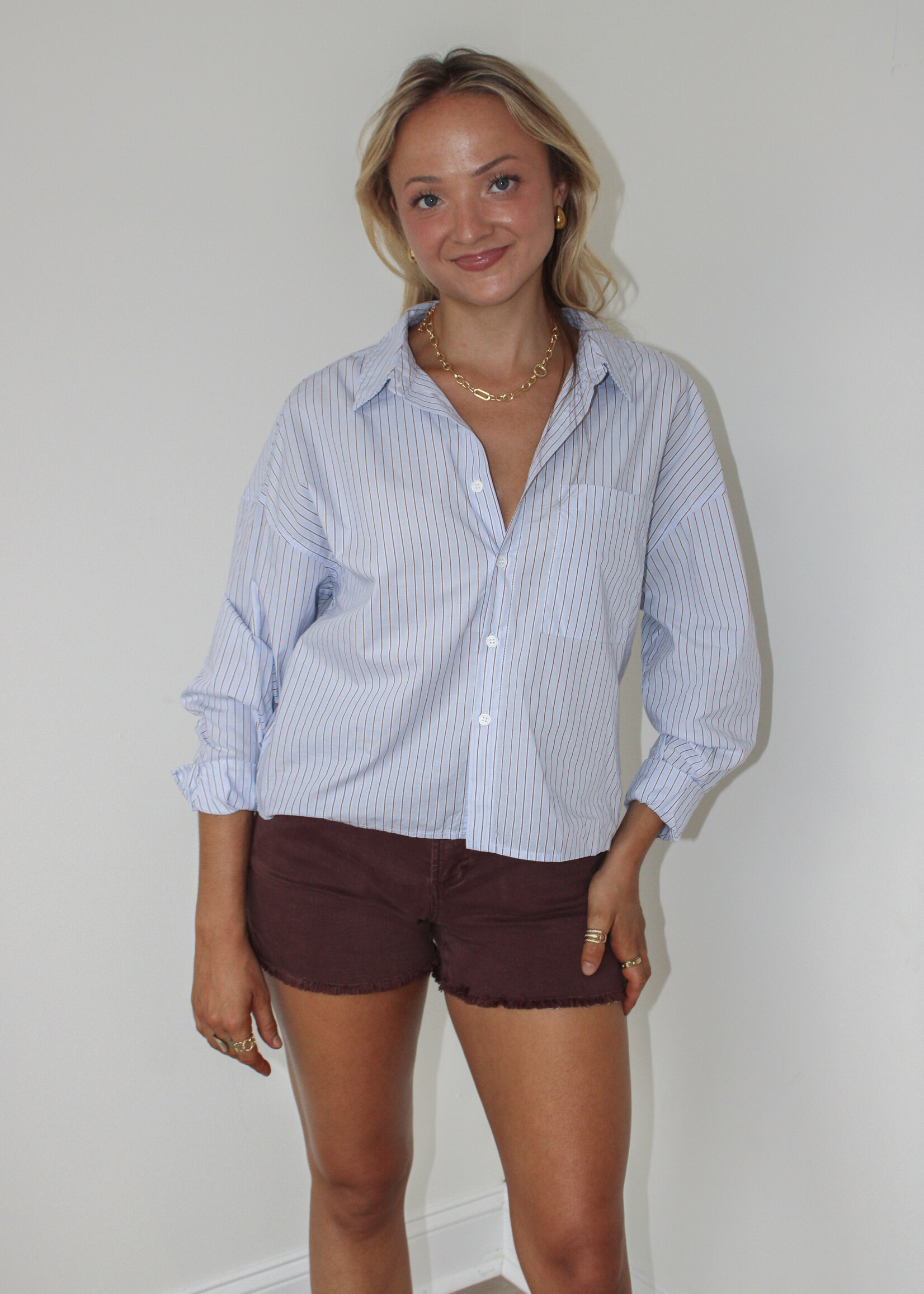 Adrianna Striped Button Up Top