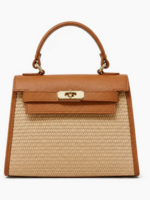 Raffia and Leather Top Handle Bag