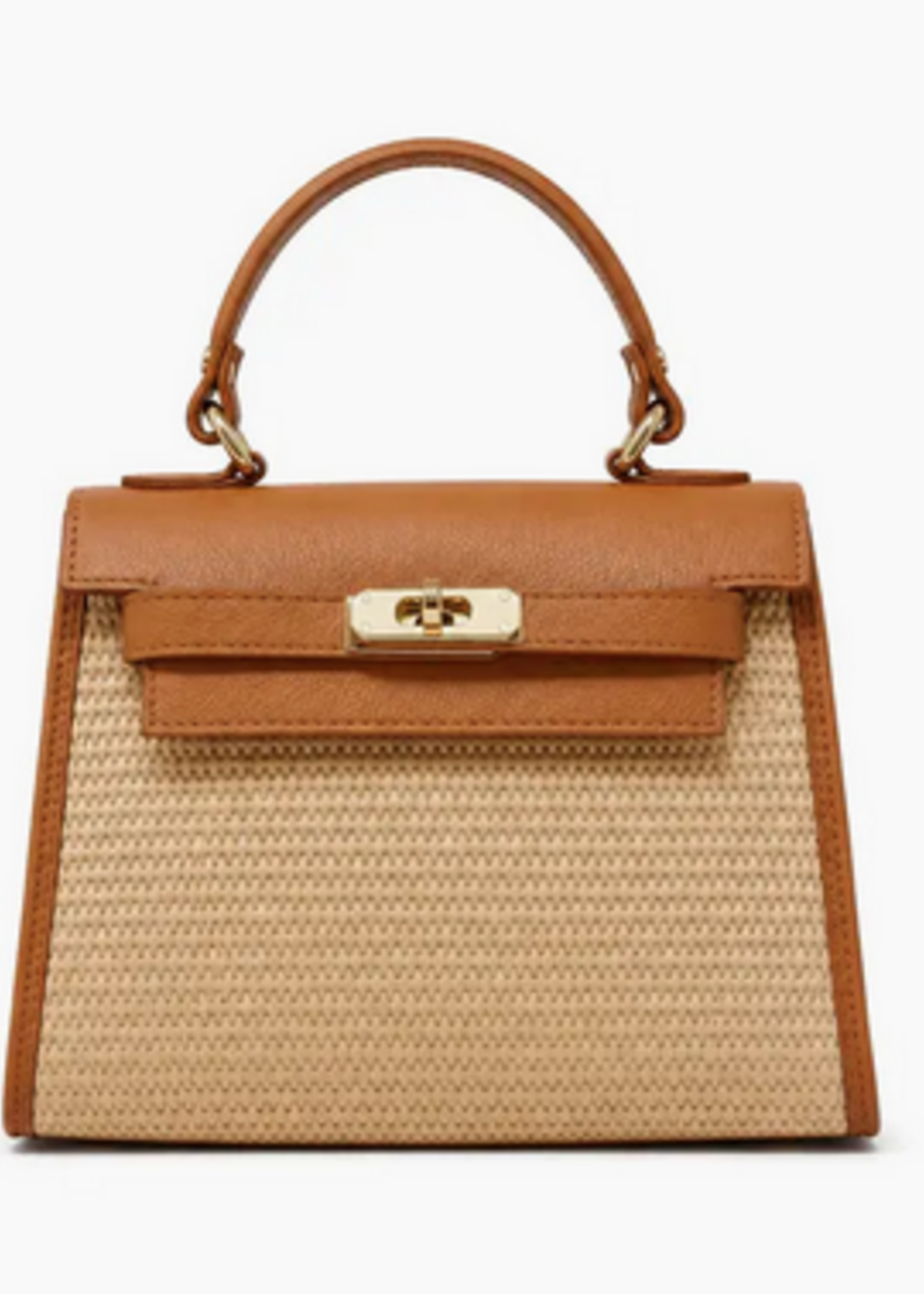 Raffia and Leather Top Handle Bag