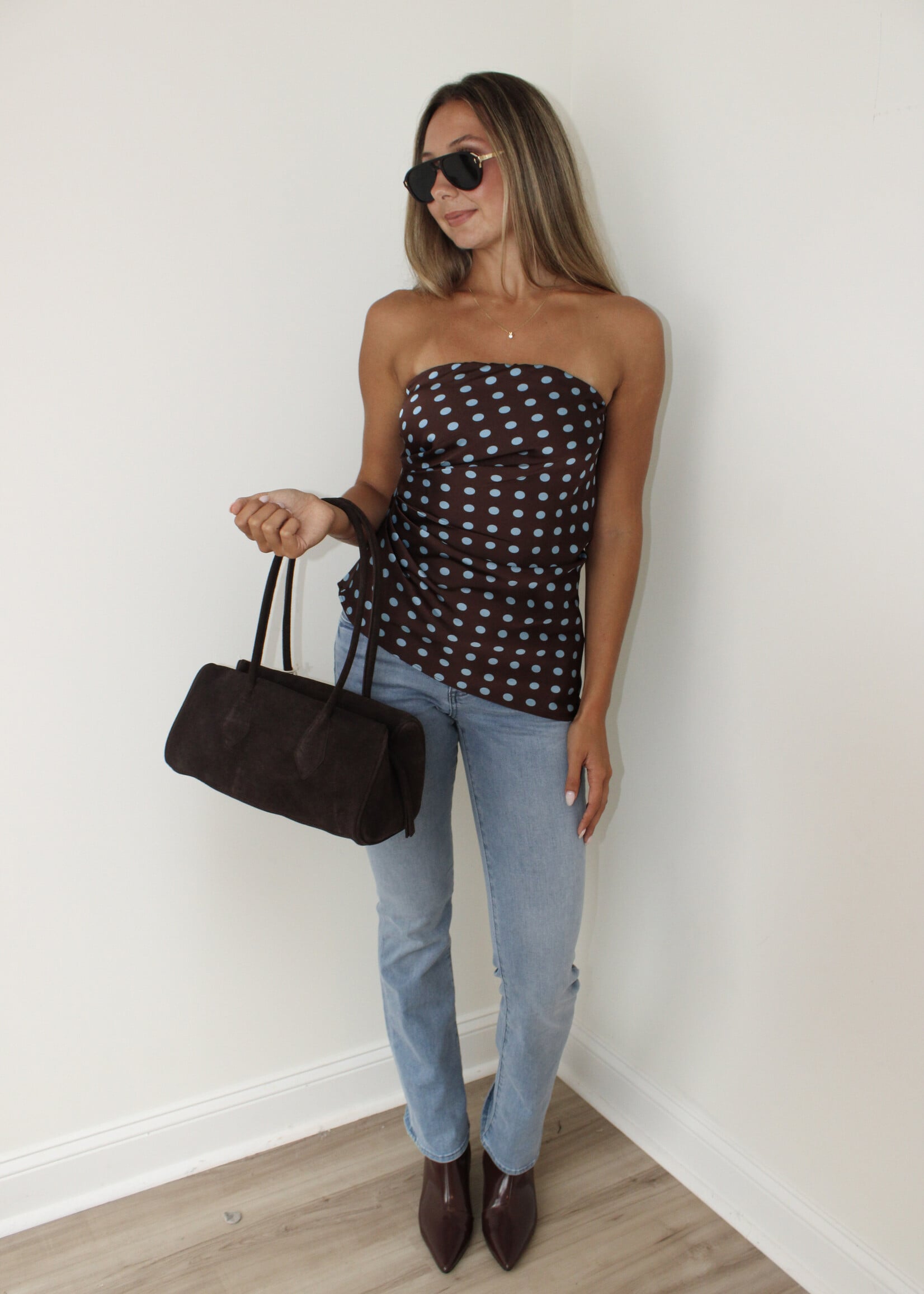 Maiah Strapless Polka Dot Top
