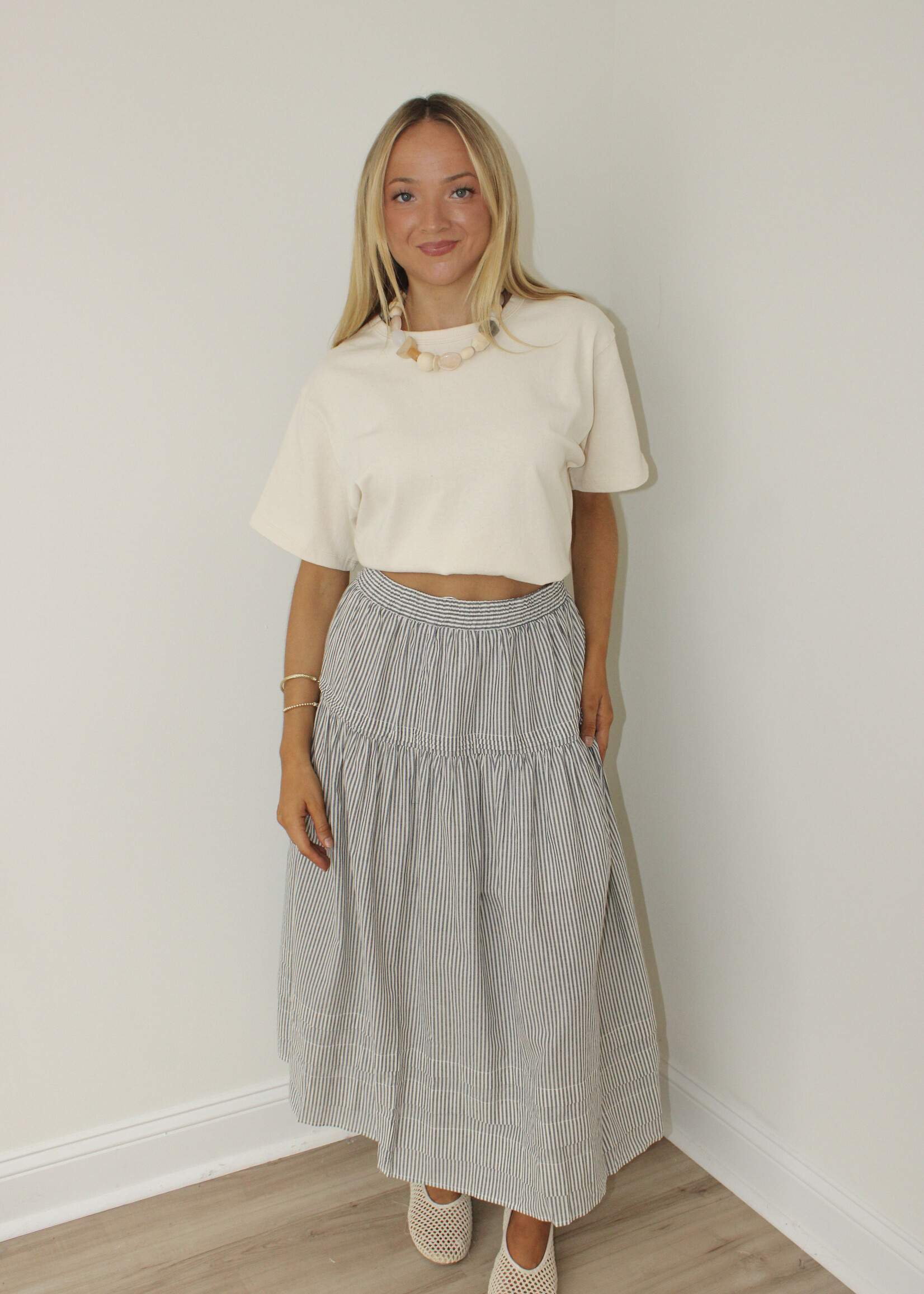 Janie Stripe Pleated Skirt