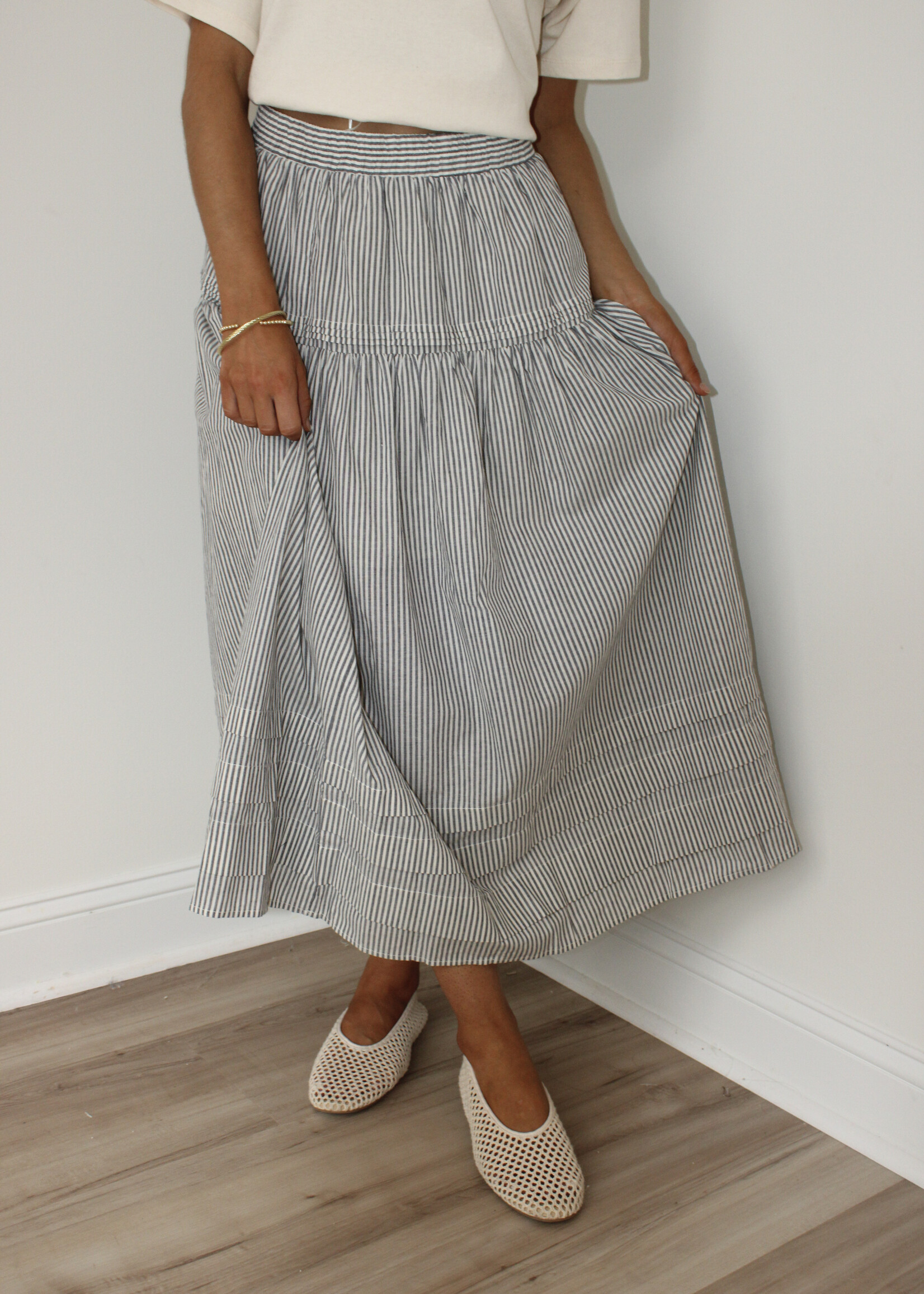 Janie Stripe Pleated Skirt