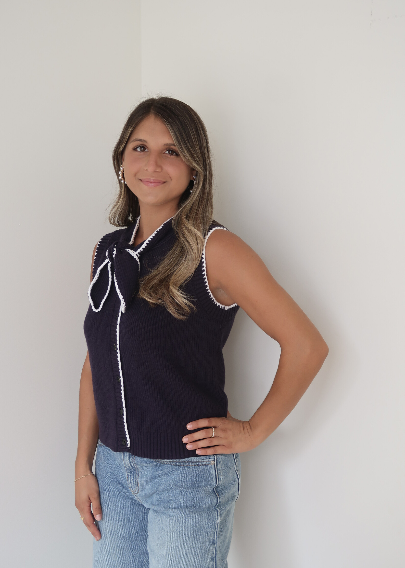 Rome Contrast Bow Sweater Top