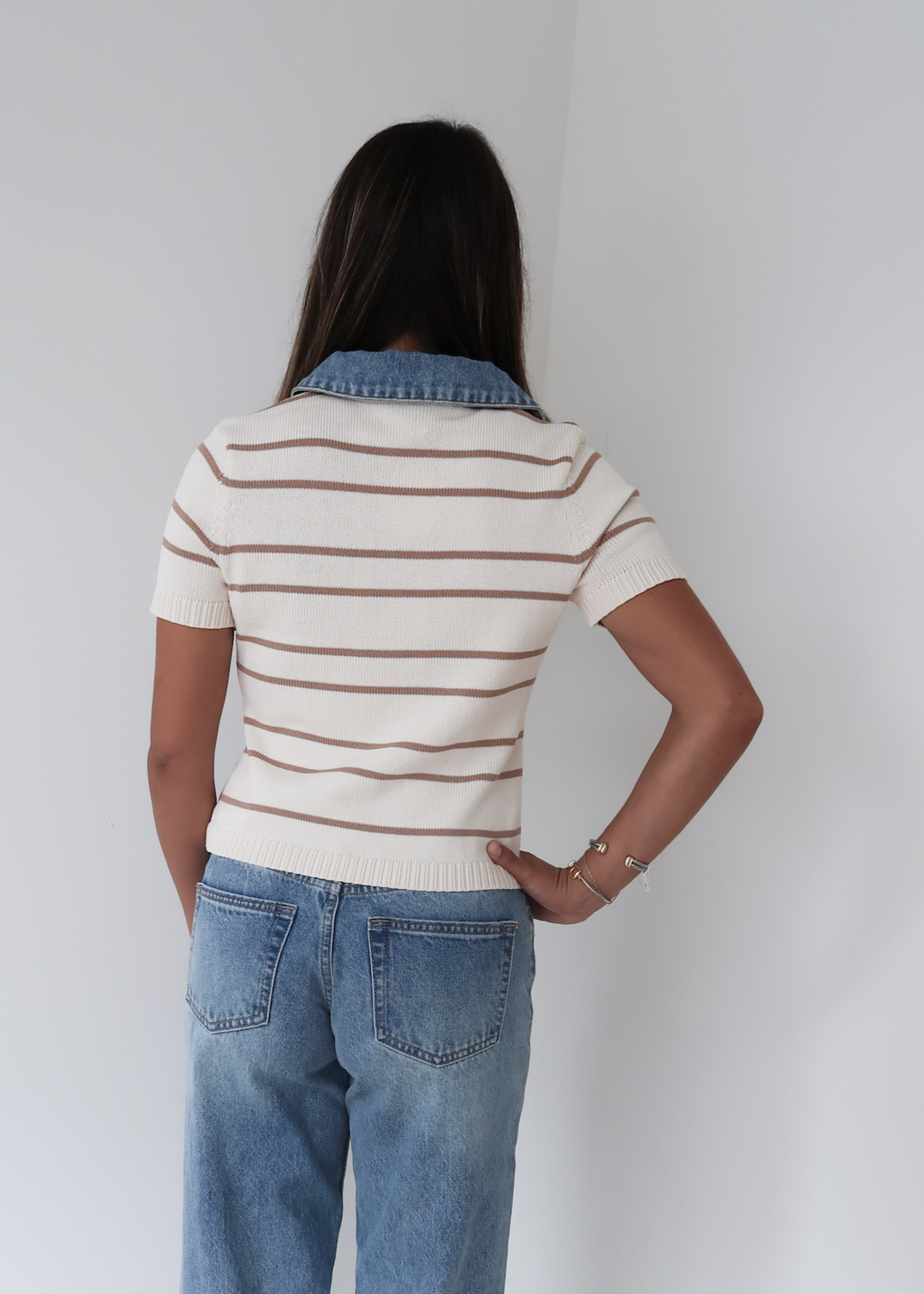 Leslie Short Sleeve Contrast Sweater