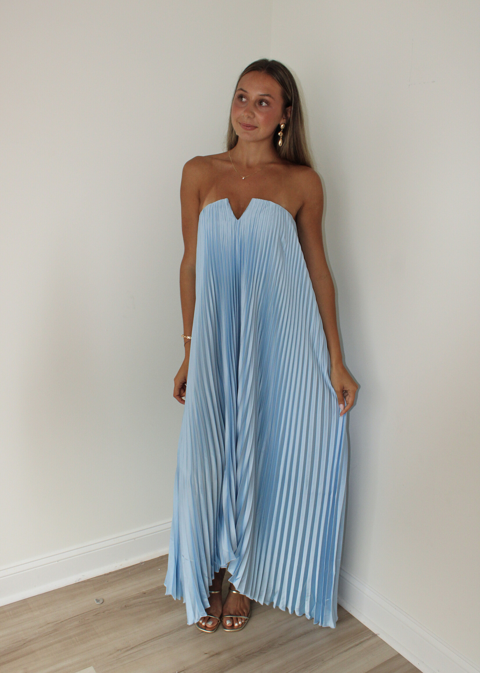 Corina Satin Pleated Maxi Column Dress