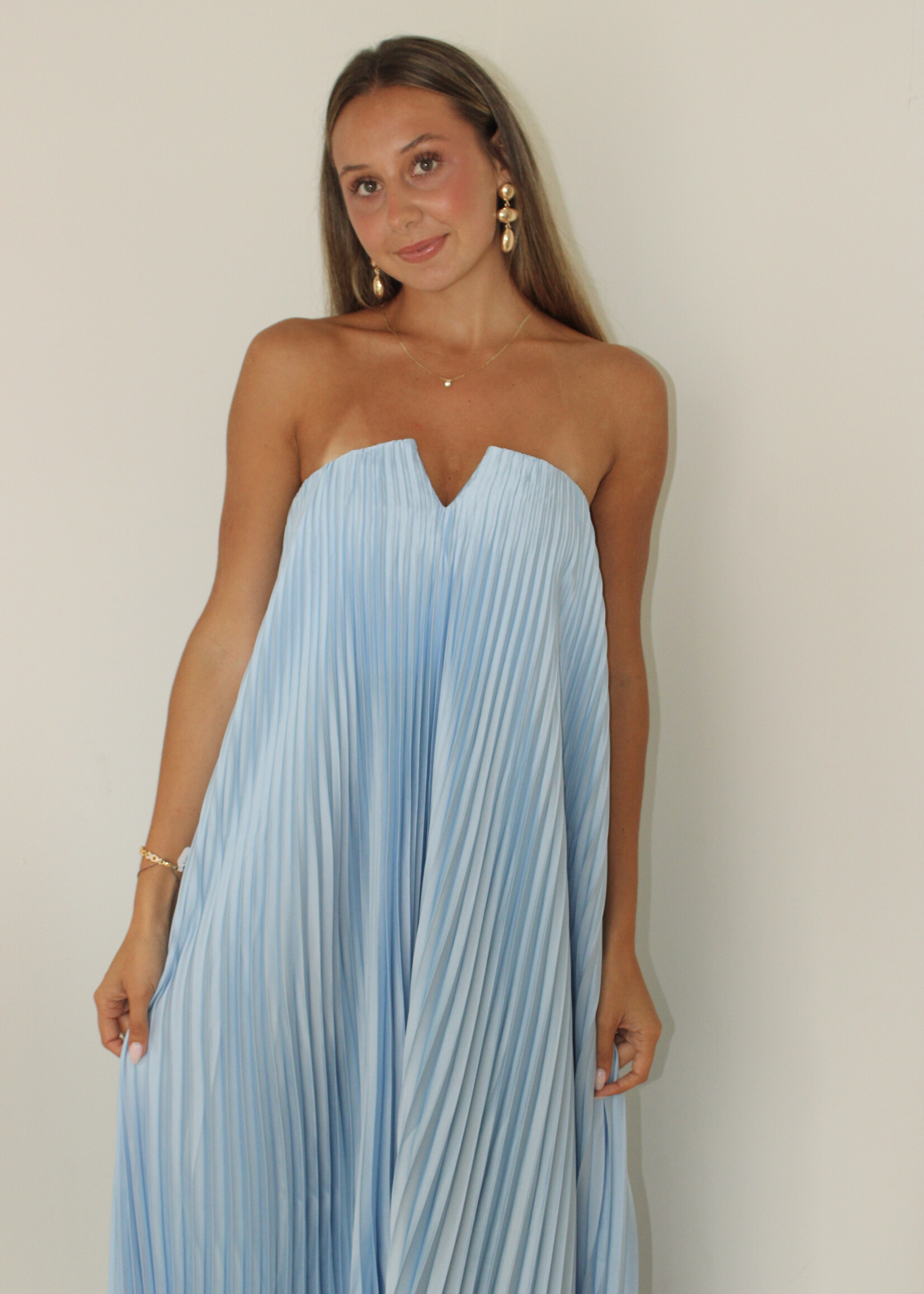 Corina Satin Pleated Maxi Column Dress