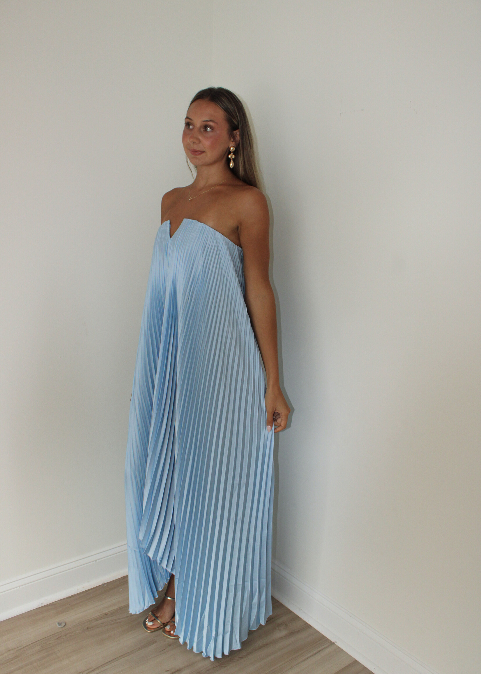 Corina Satin Pleated Maxi Column Dress