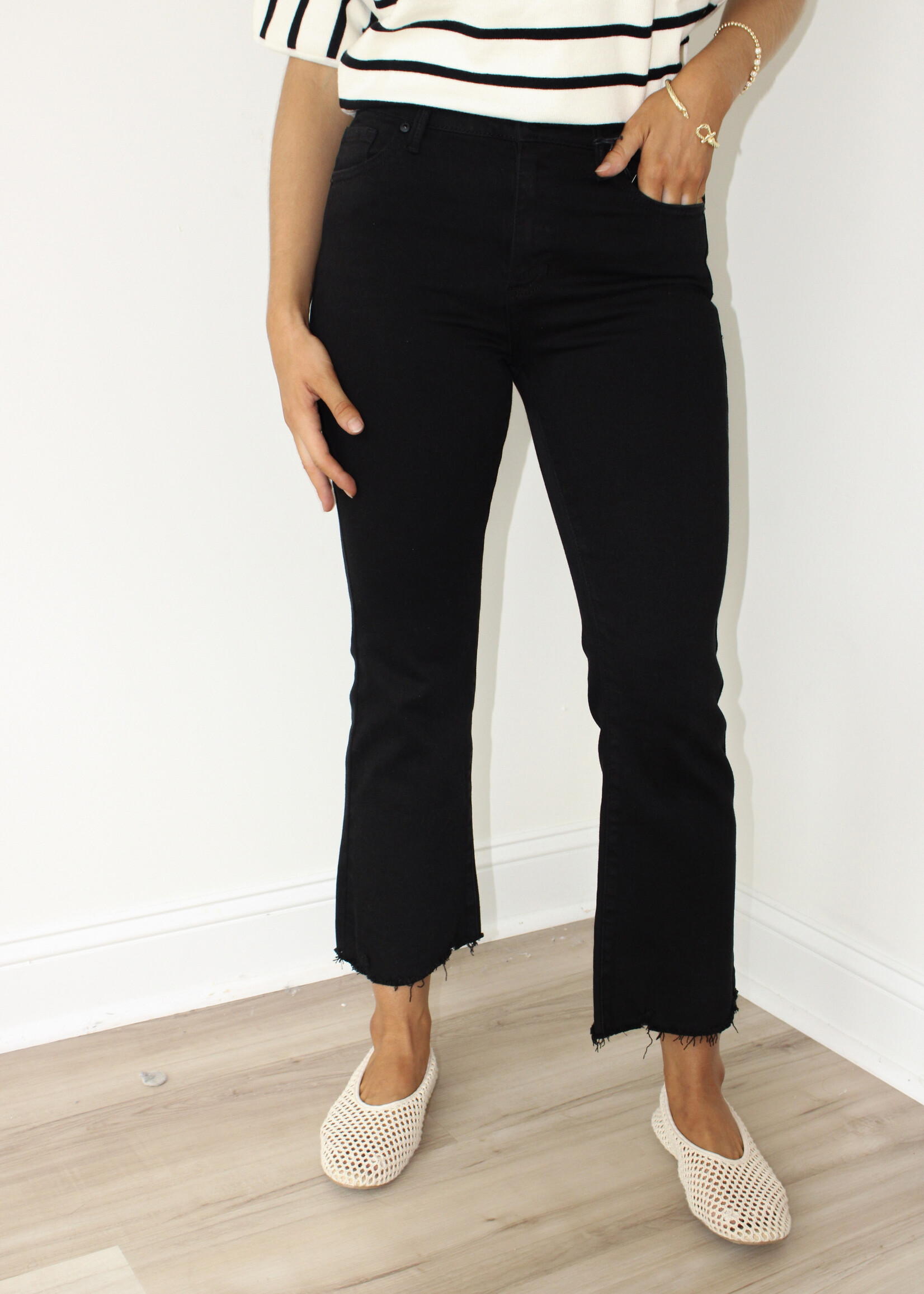 Doris Crop Flare Distressed Hem Jeans