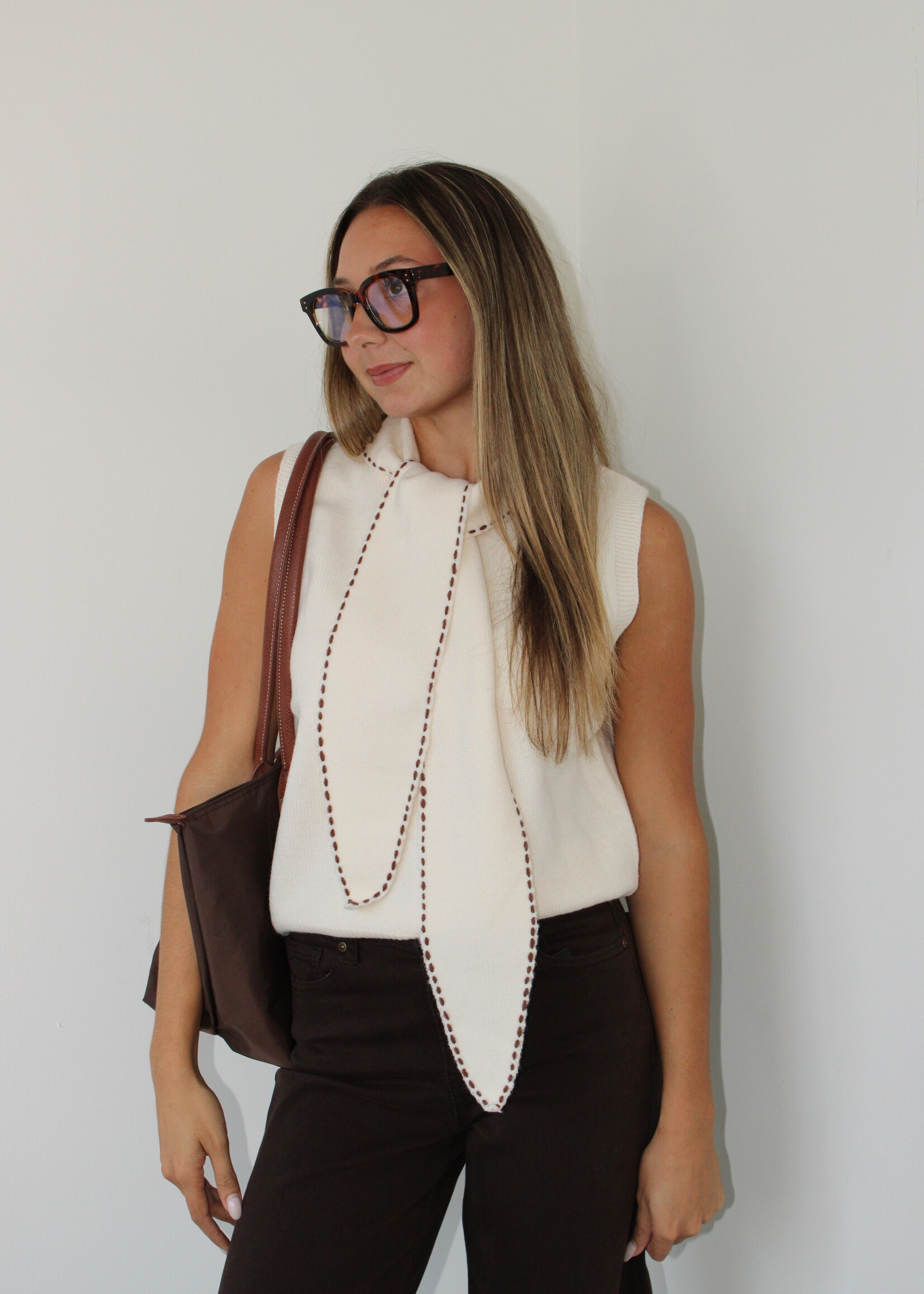 Candace Sleeveless Sweater Tie Neck