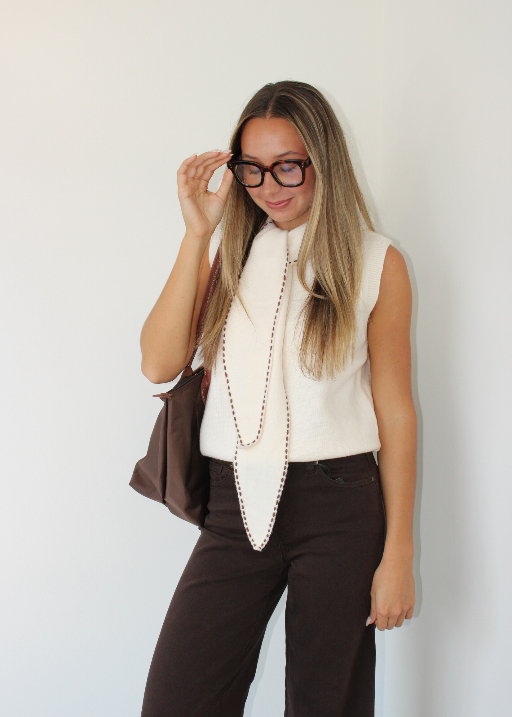 Candace Sleeveless Sweater Tie Neck