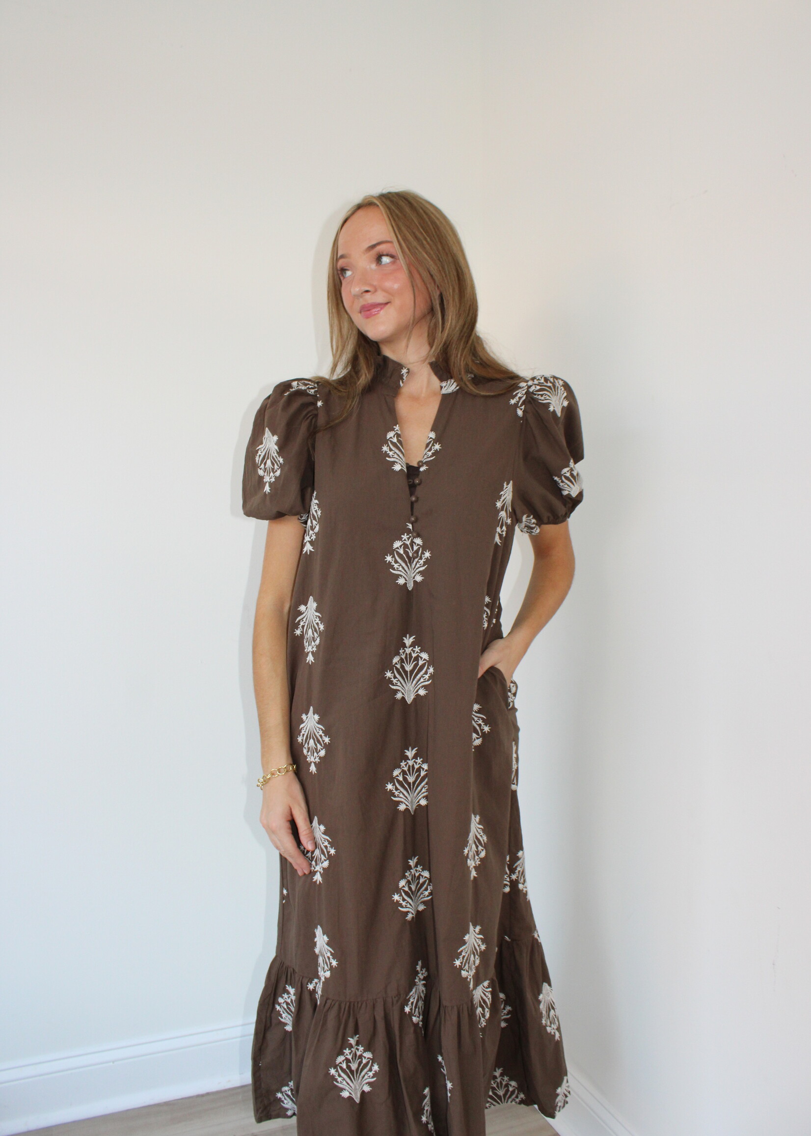 Astrid short puff sleeve midi dress