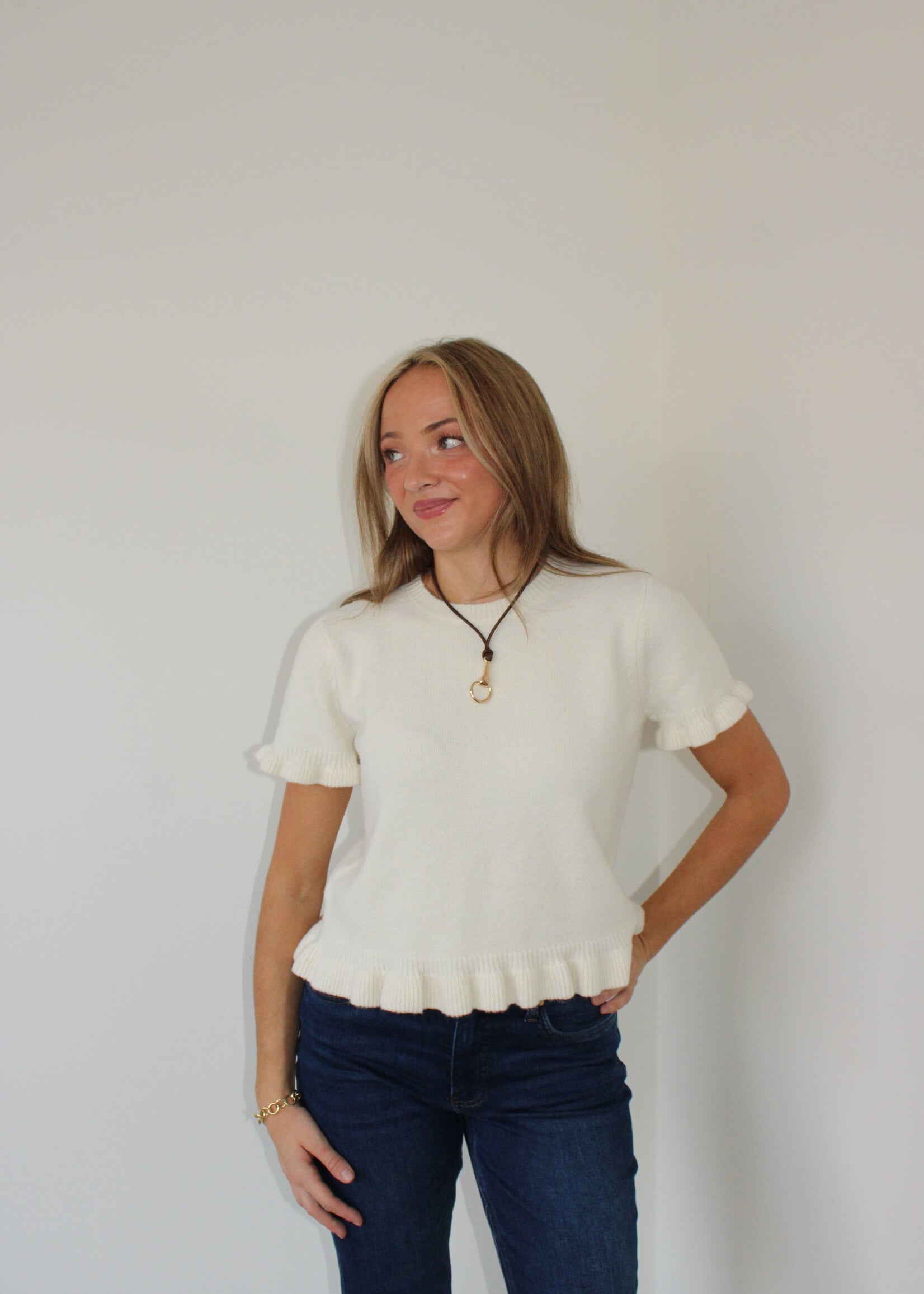 Zandra  Short Sleeve Ruffle Sweater