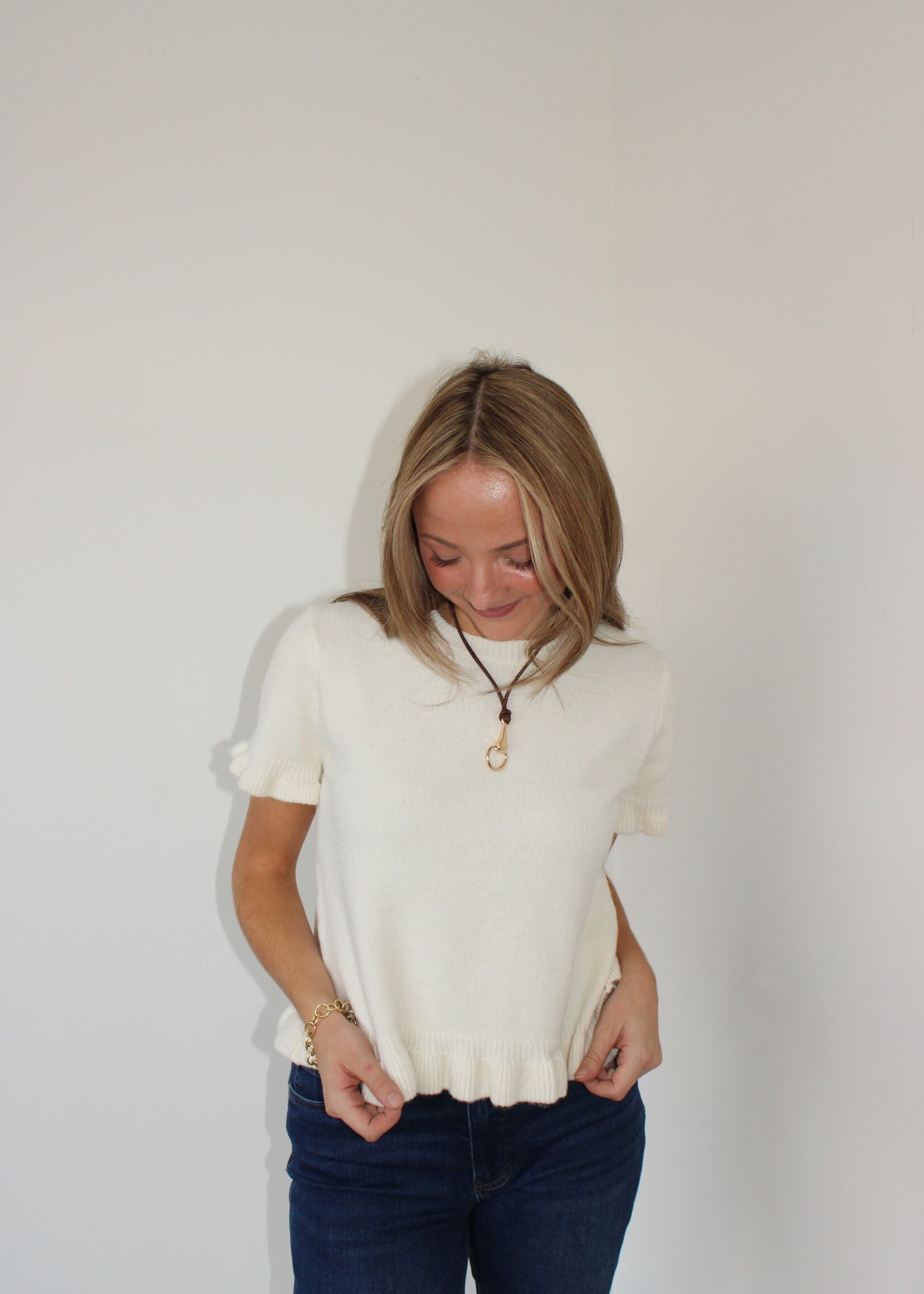 Zandra  Short Sleeve Ruffle Sweater