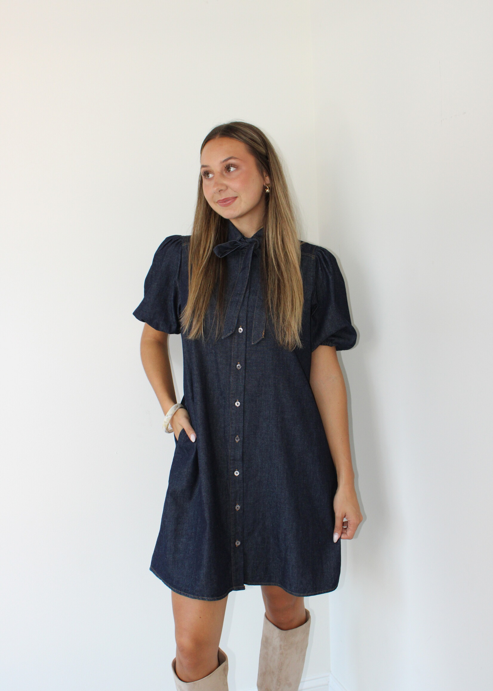 Rocco Denim Bow Mini Dress