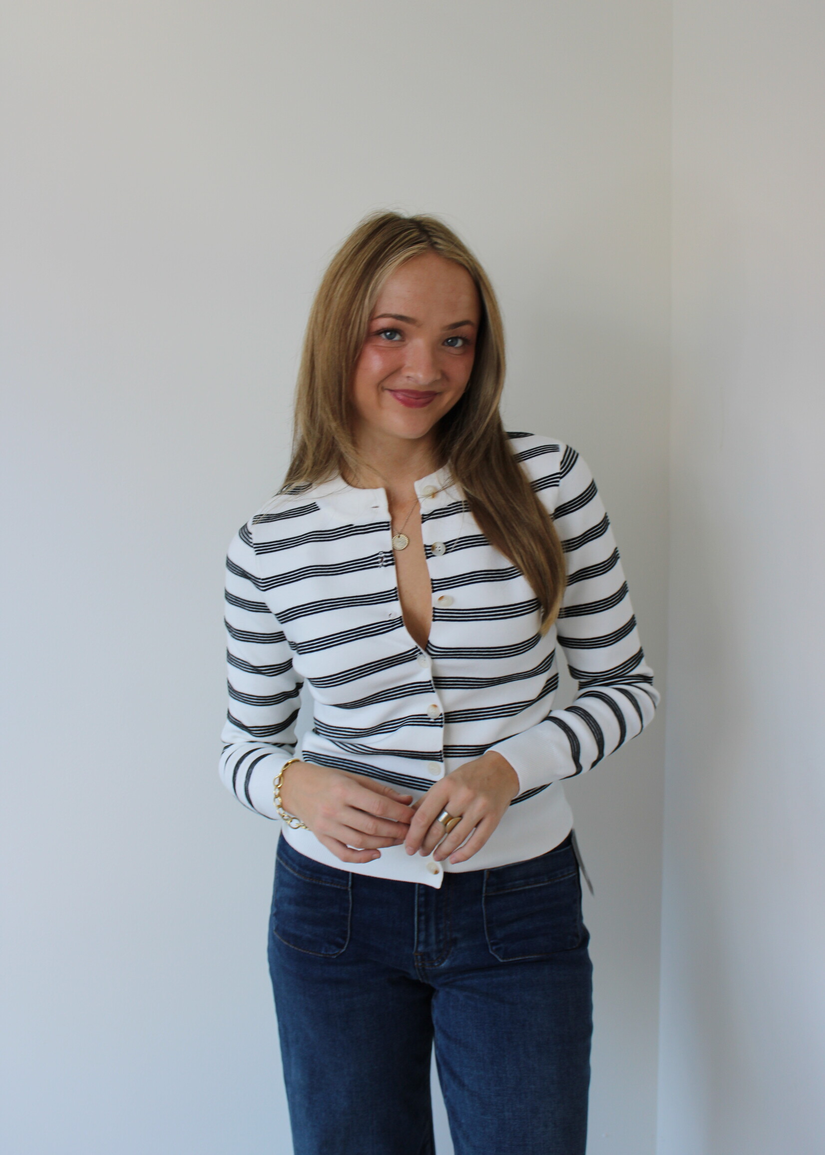 Imani Striped Button-Front Cardigan