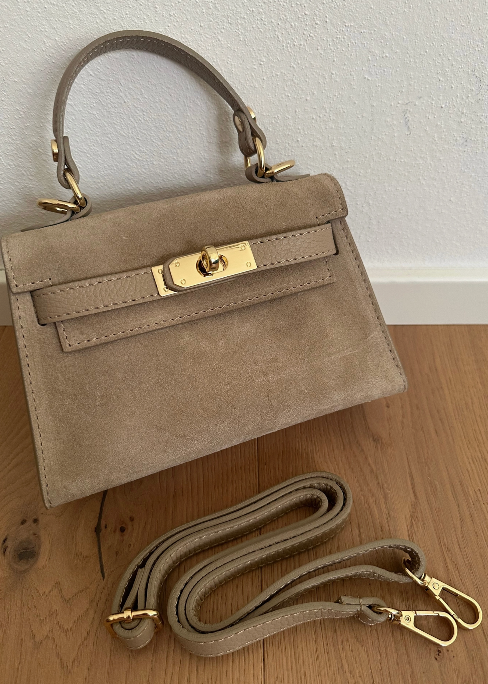 Mini Top Handle Genuine Suede Leather Bag