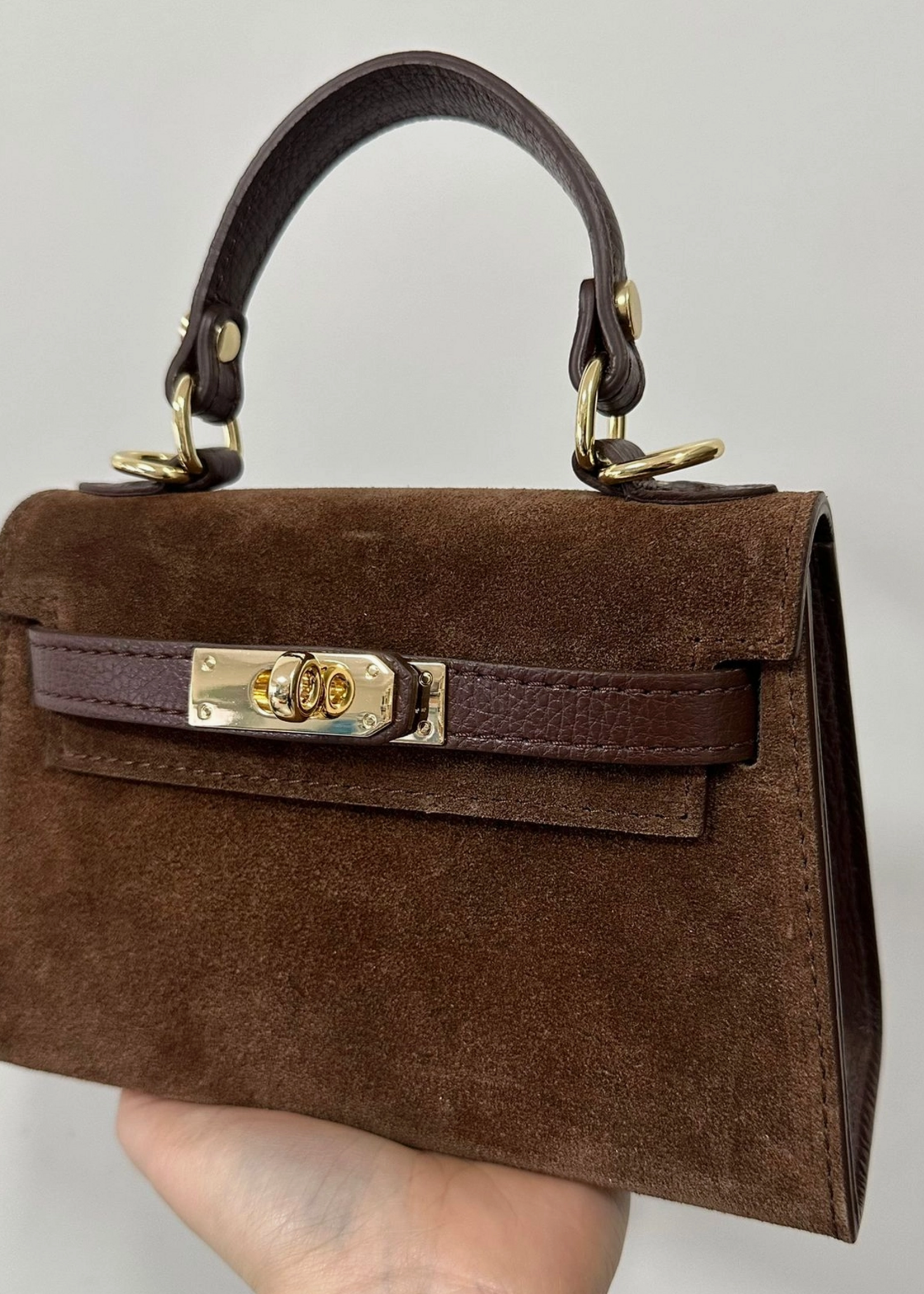 Mini Top Handle Genuine Suede Leather Bag