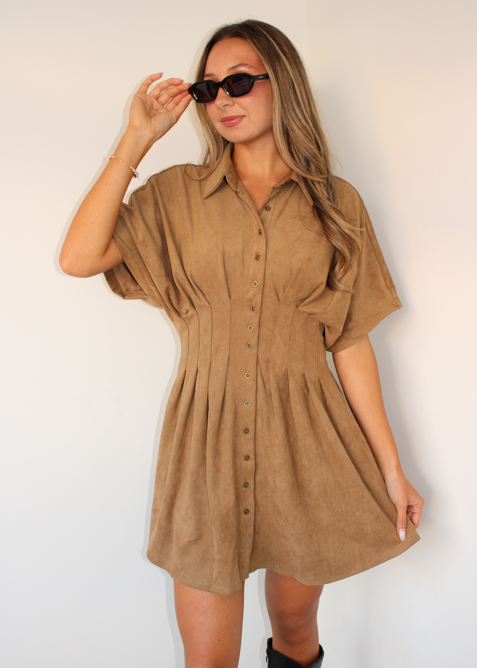 Everly Faux Suede Shirt Dress