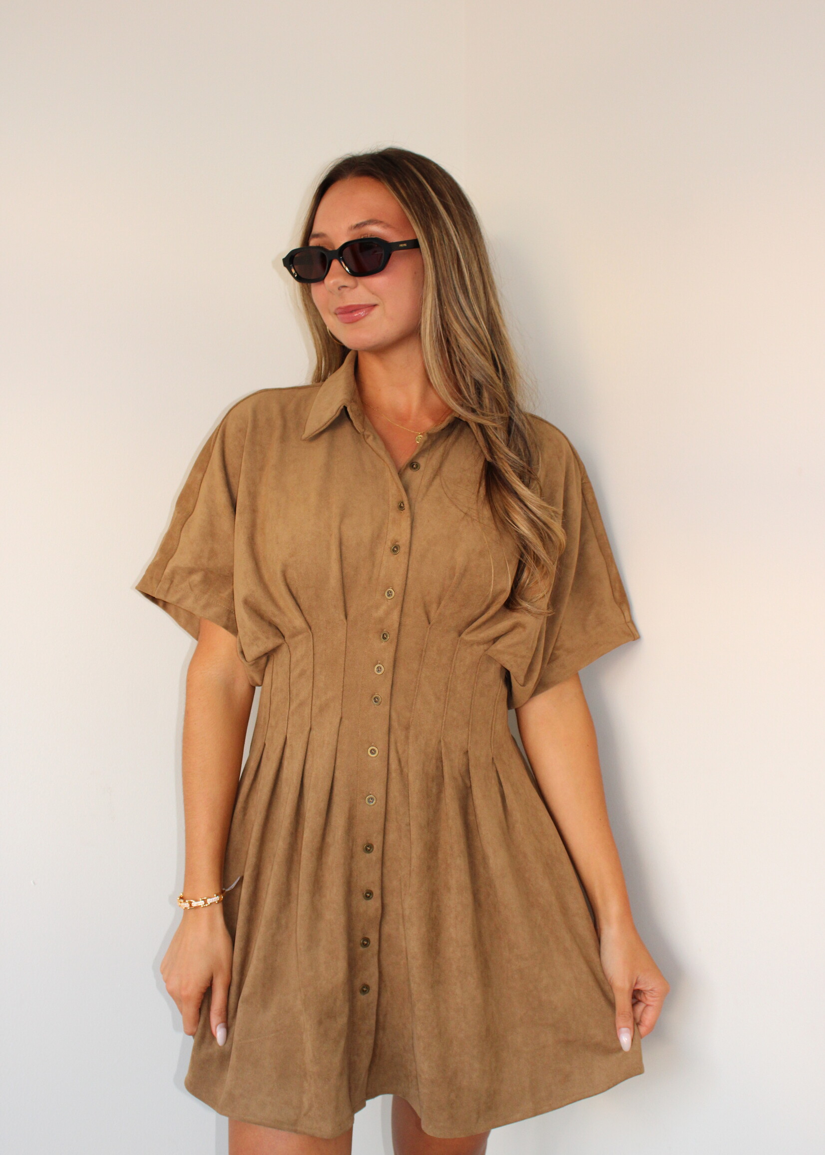Everly Faux Suede Shirt Dress