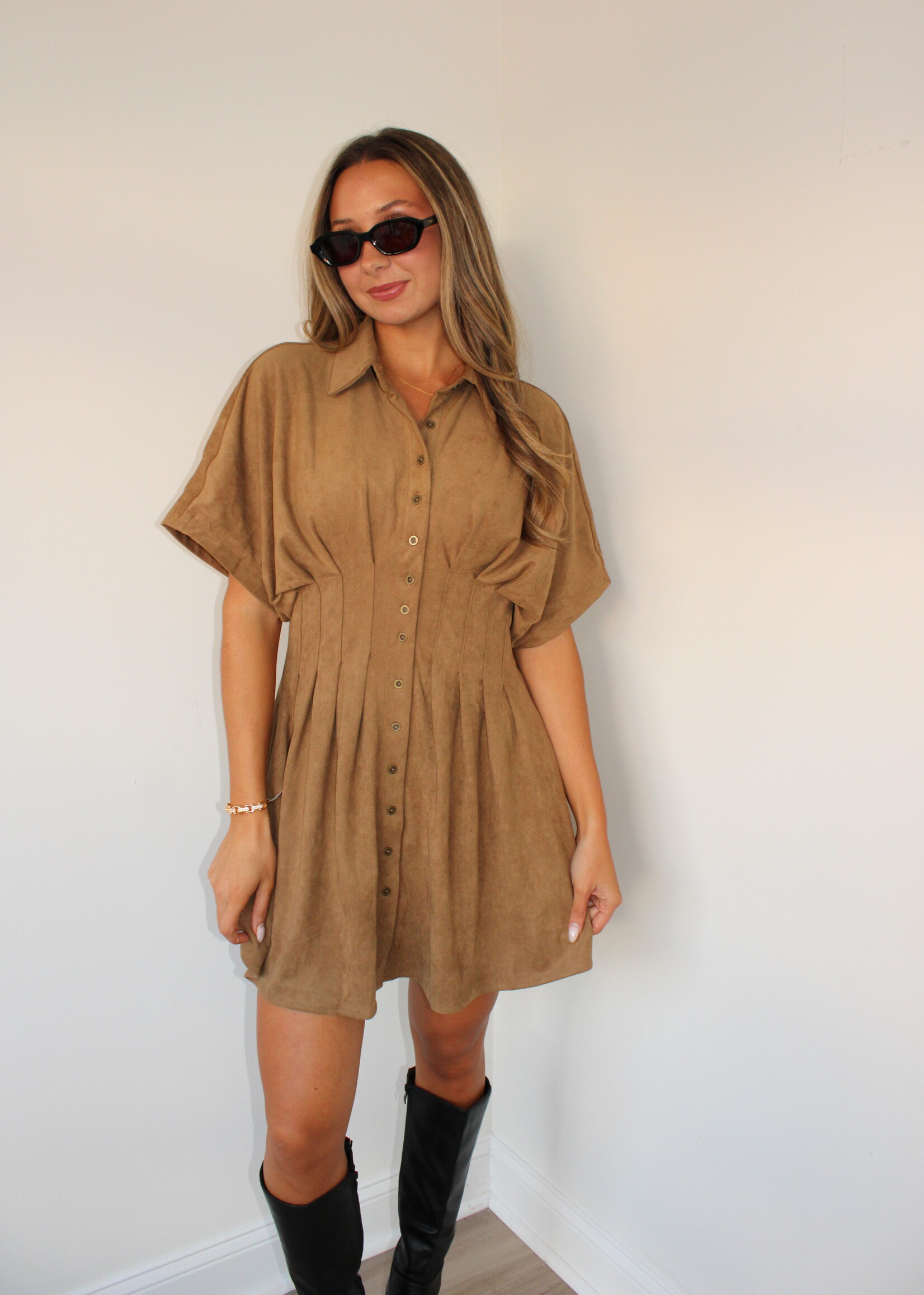 Everly Faux Suede Shirt Dress