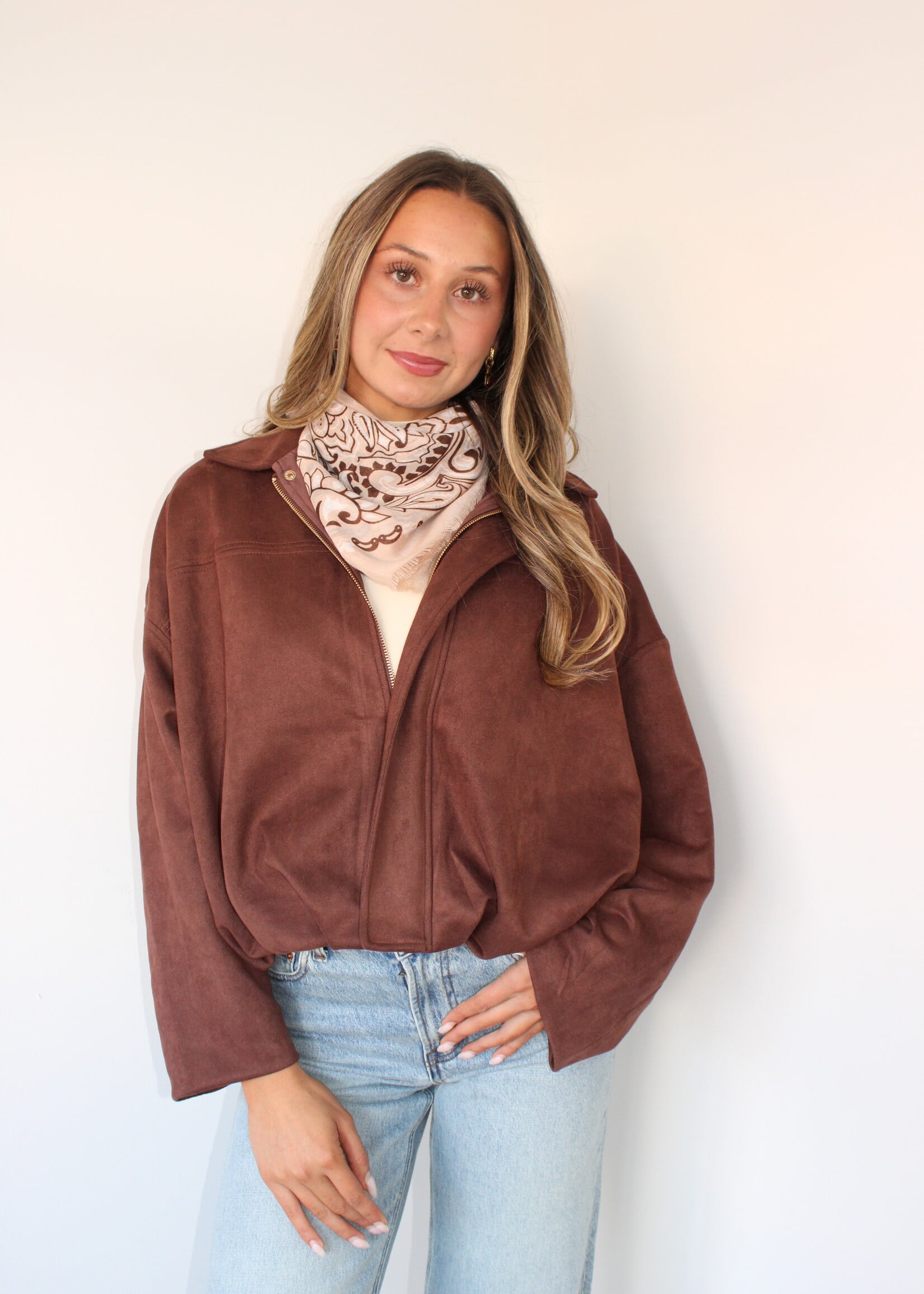 Lollie Bubble Hem Faux Suede Jacket