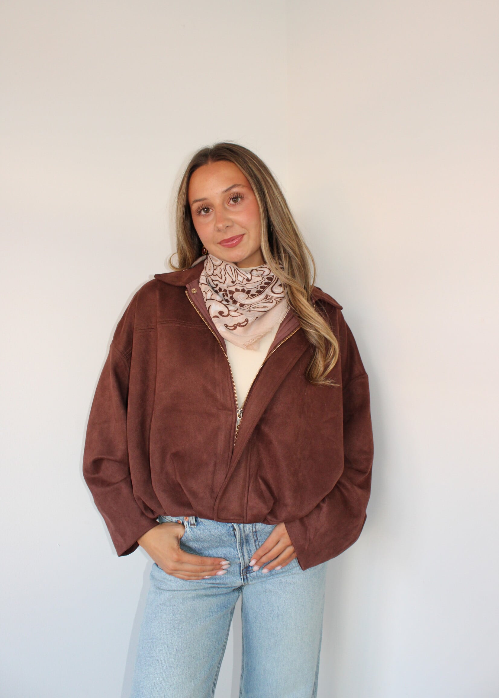 Lollie Bubble Hem Faux Suede Jacket