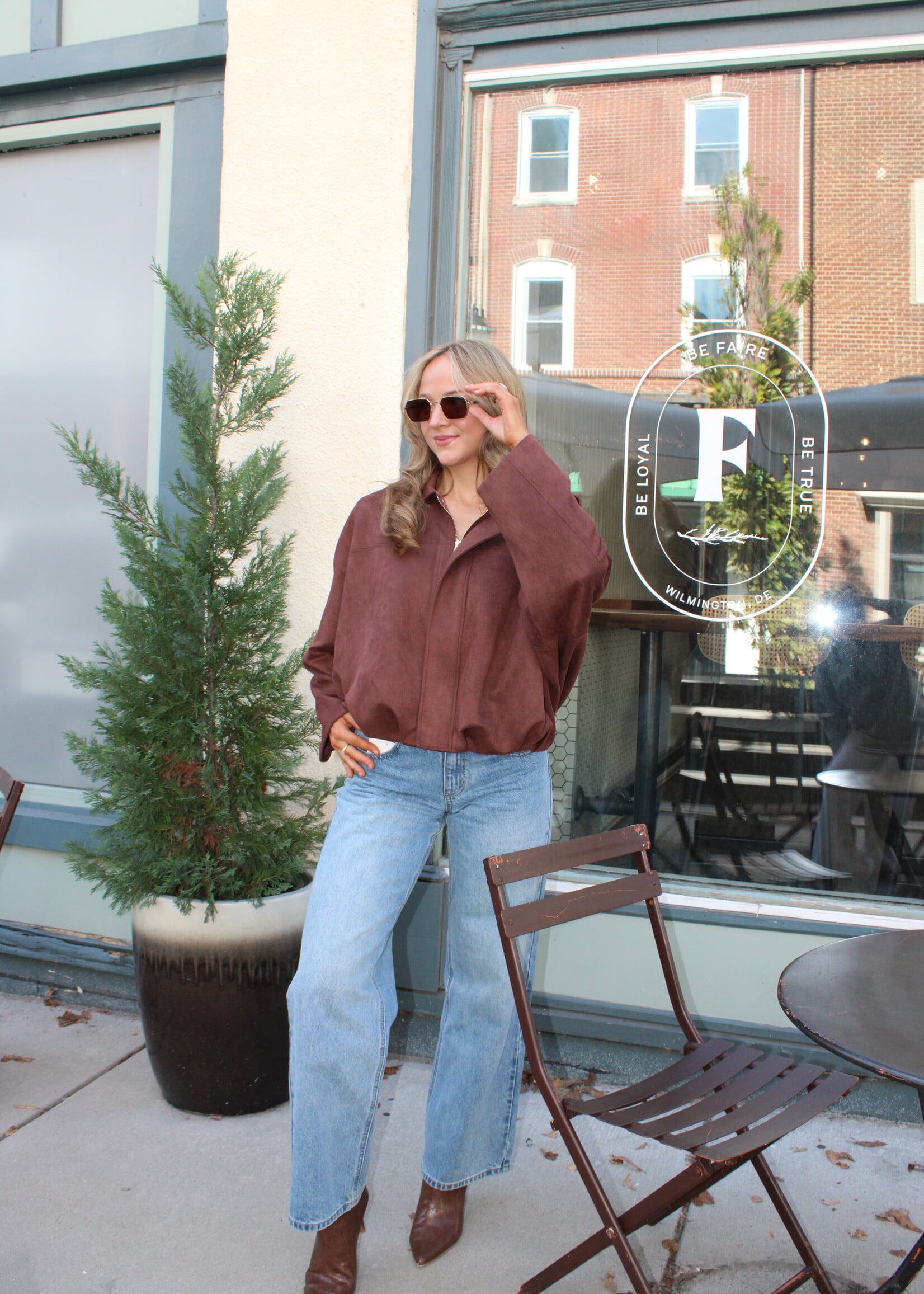 Lollie Bubble Hem Faux Suede Jacket