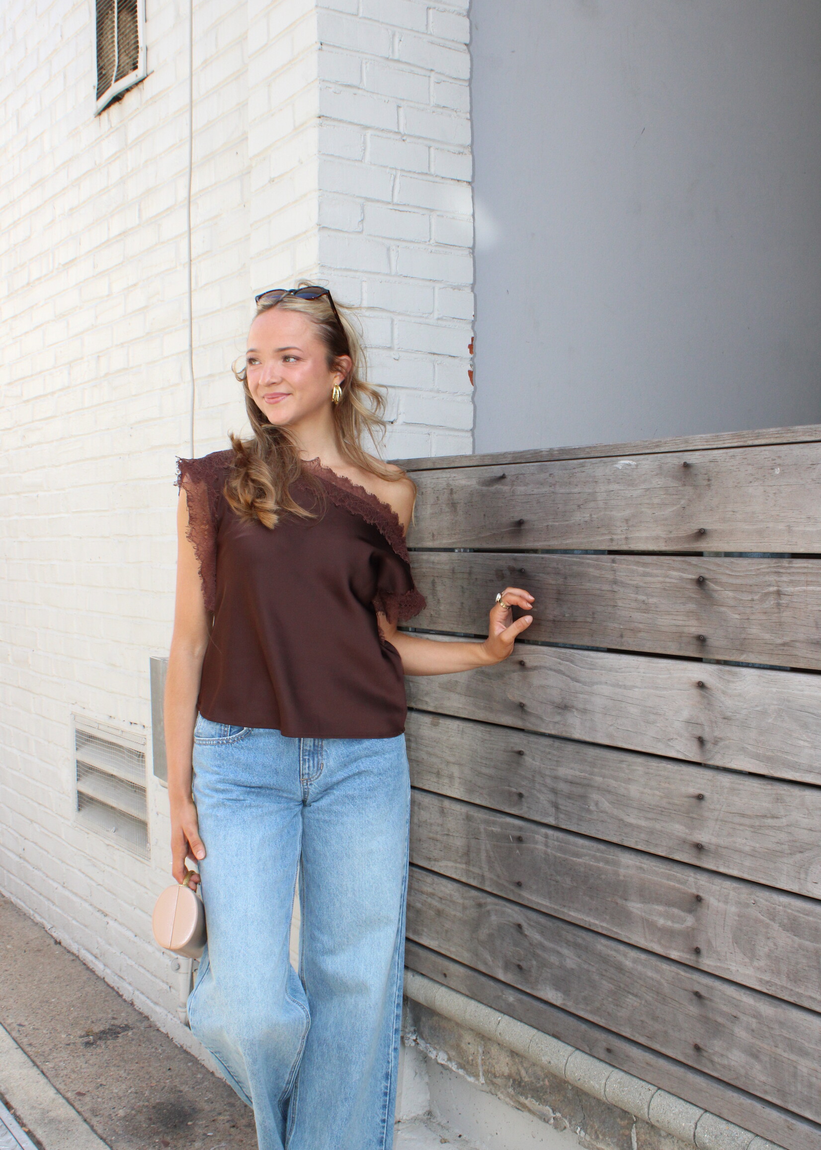 Chris Satin Lace Wide Neck Top