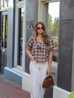 Cleve Ruffle Neck Puff Sleeve Plaid Top