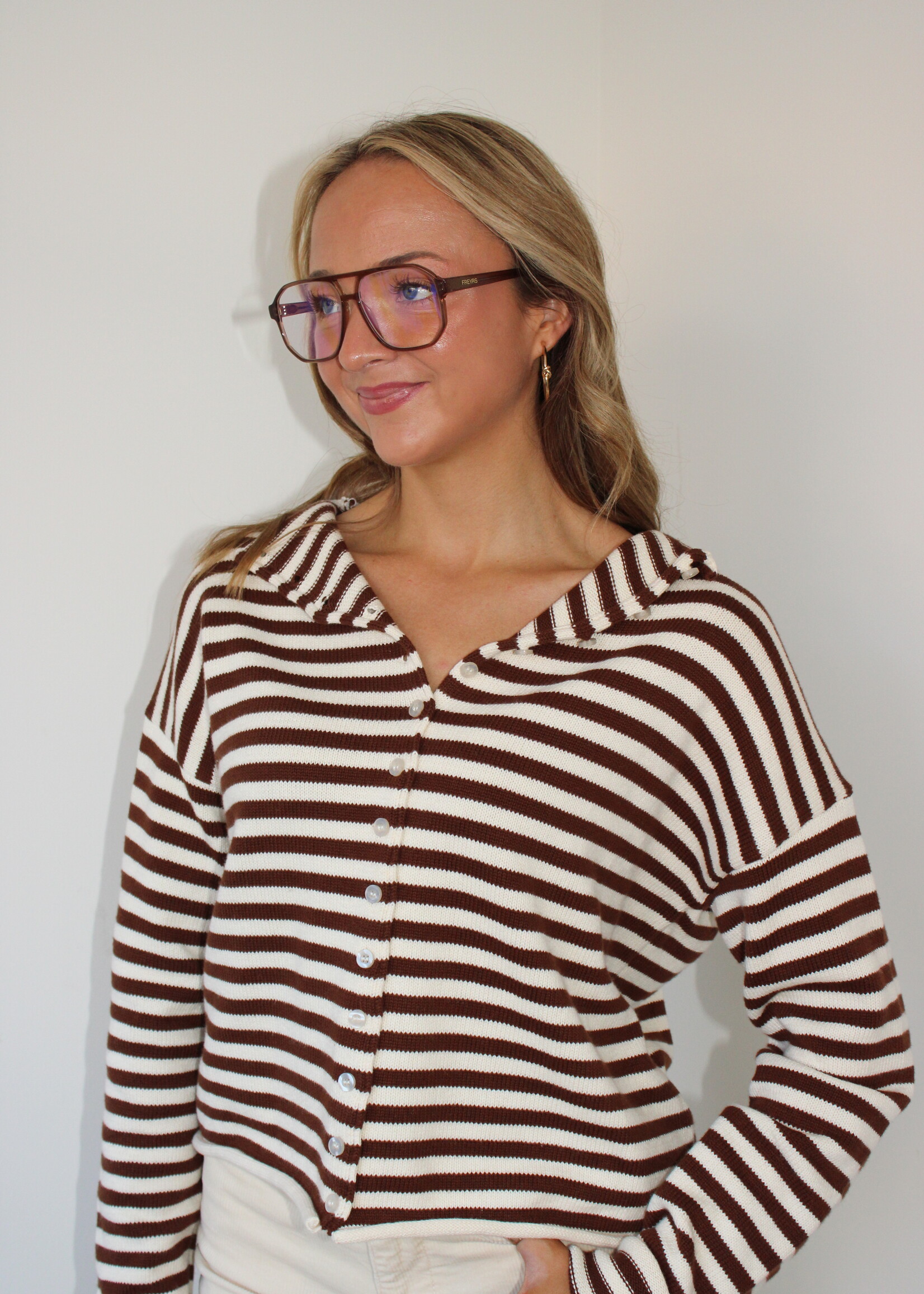 Kassia Roll Neck Stripe Cardigan