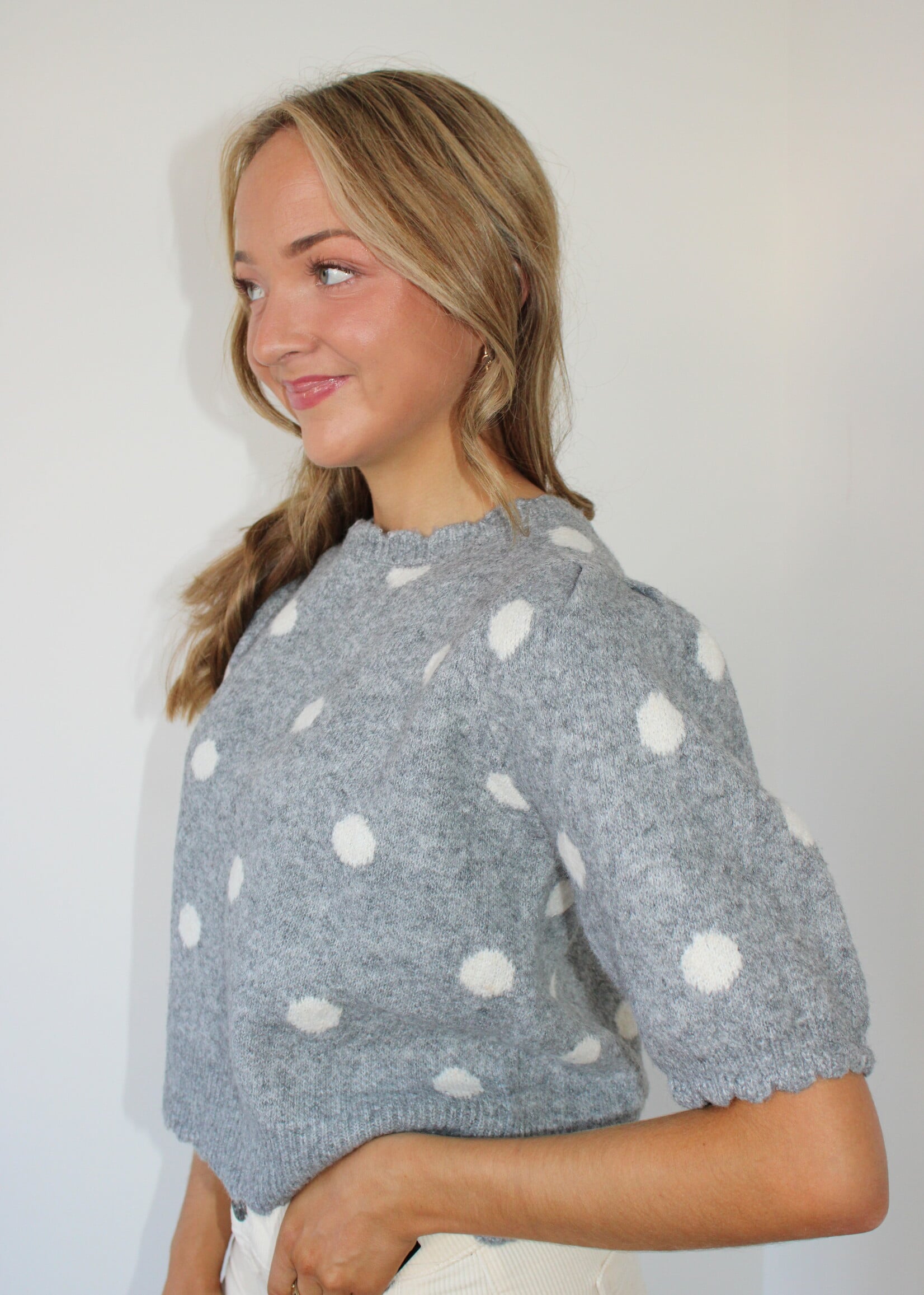 Levy Short Puff Sleeve Polka Dot Sweater