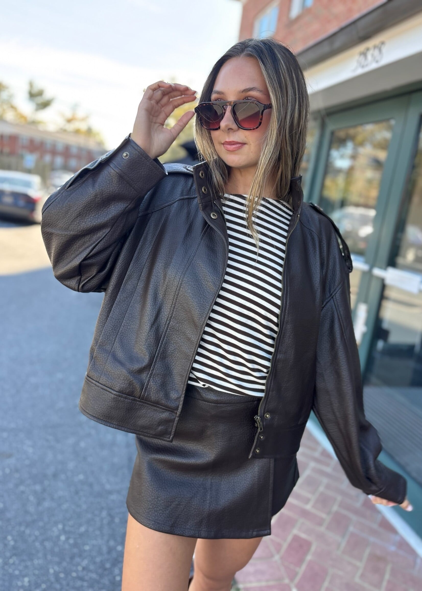 Hailey Funnel Neck Faux Leather Jacket