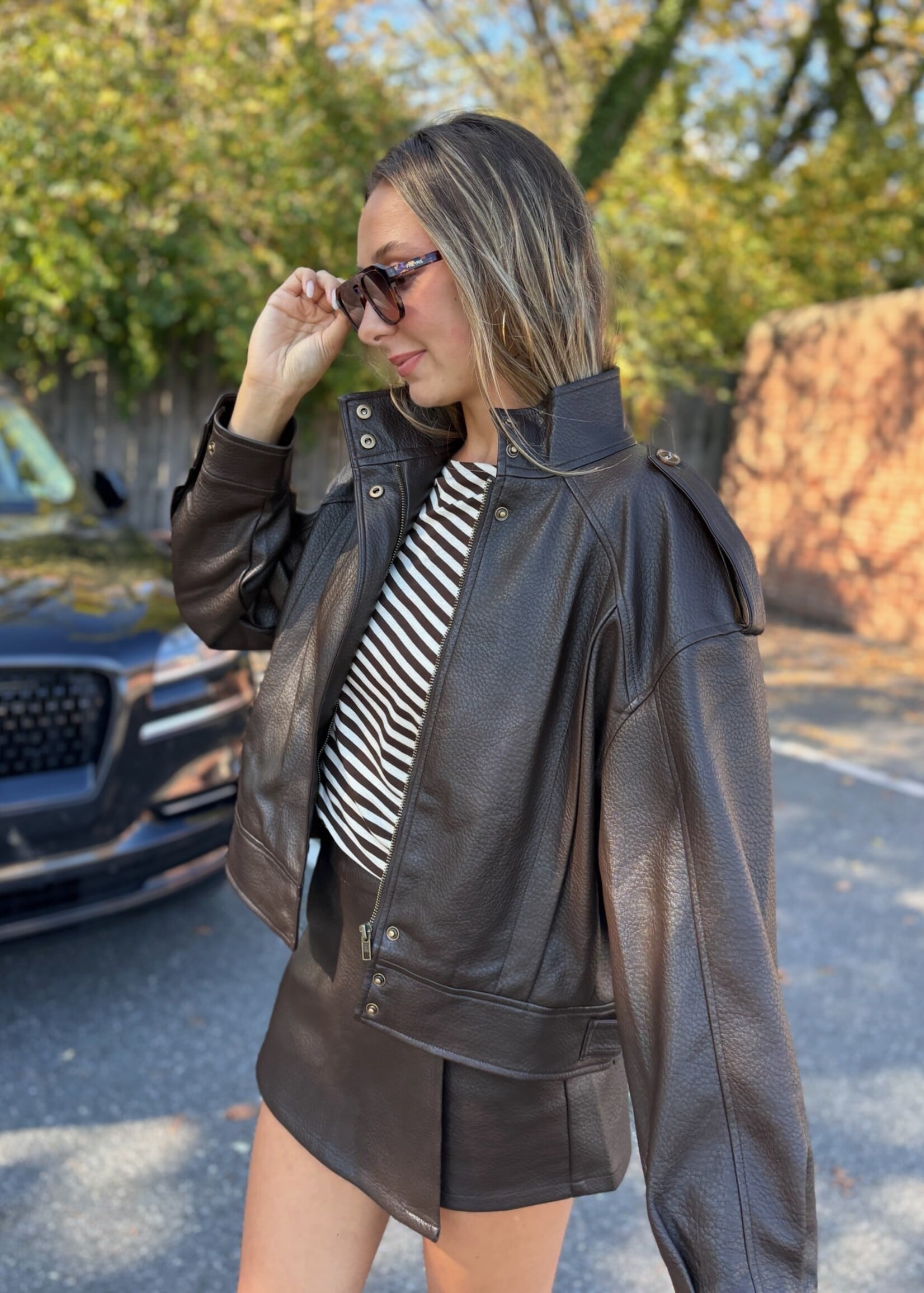 Hailey Funnel Neck Faux Leather Jacket