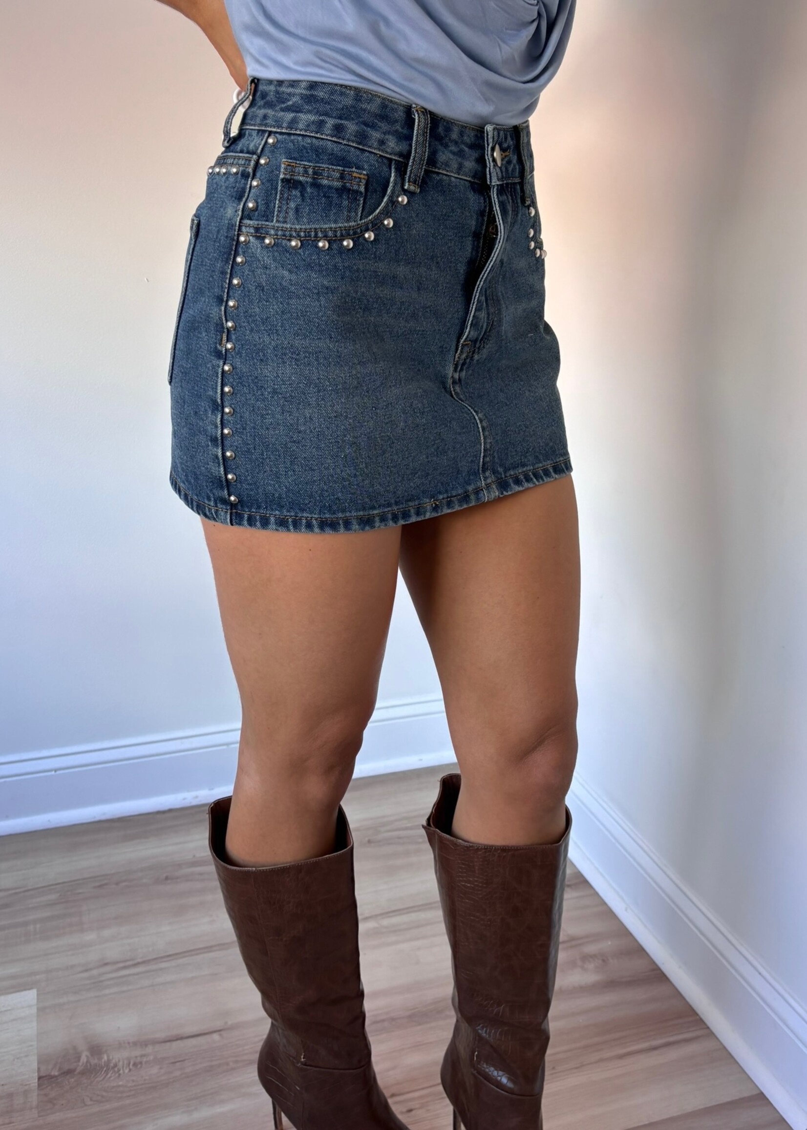 Dillon Studded Denim Mini Skirt