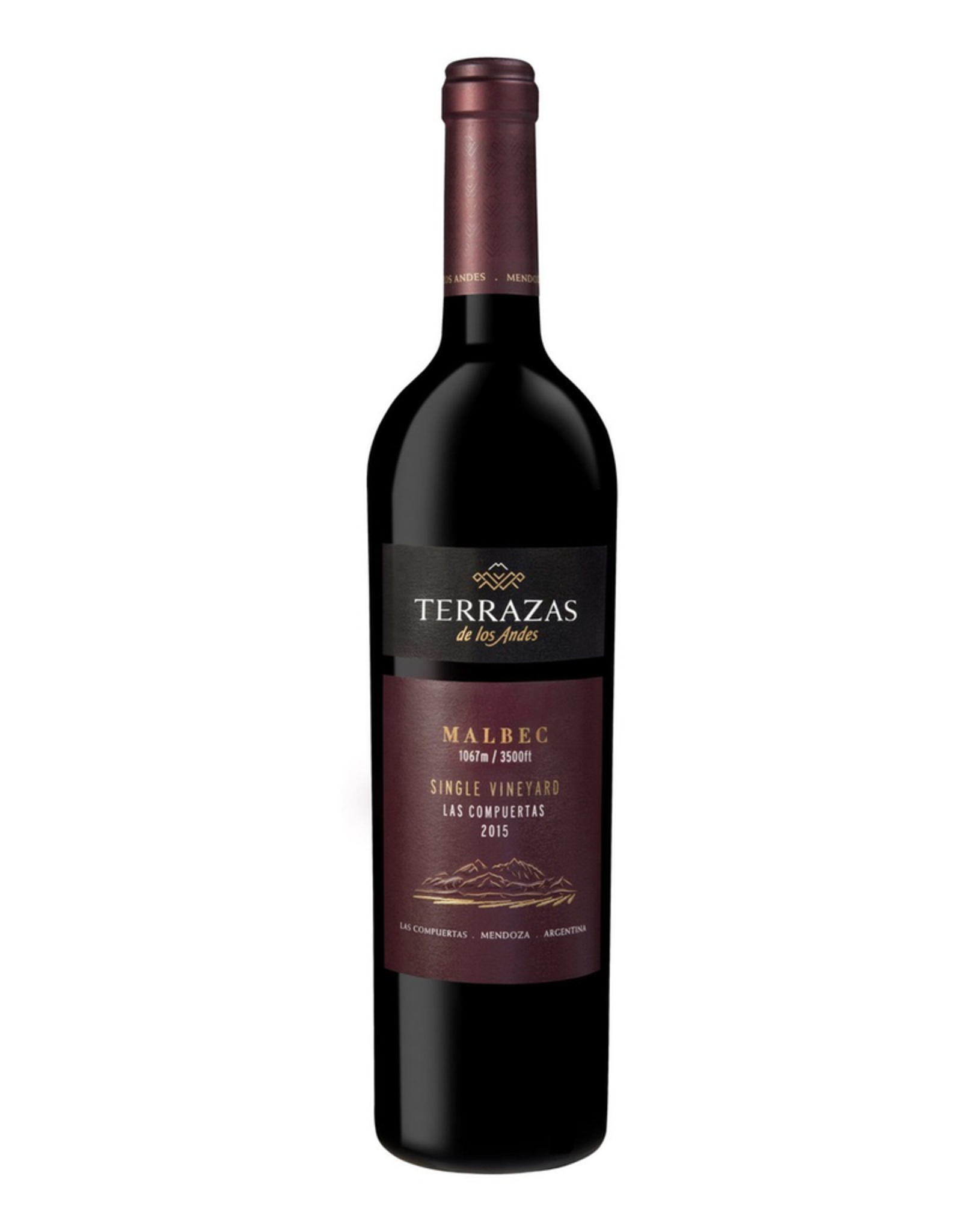 Red Wine 2015, Terrazas de los Andes Las Compuertas, Malbec, Lujan de Cuyo, Mendoza, Argentina, 15% Alc, CT