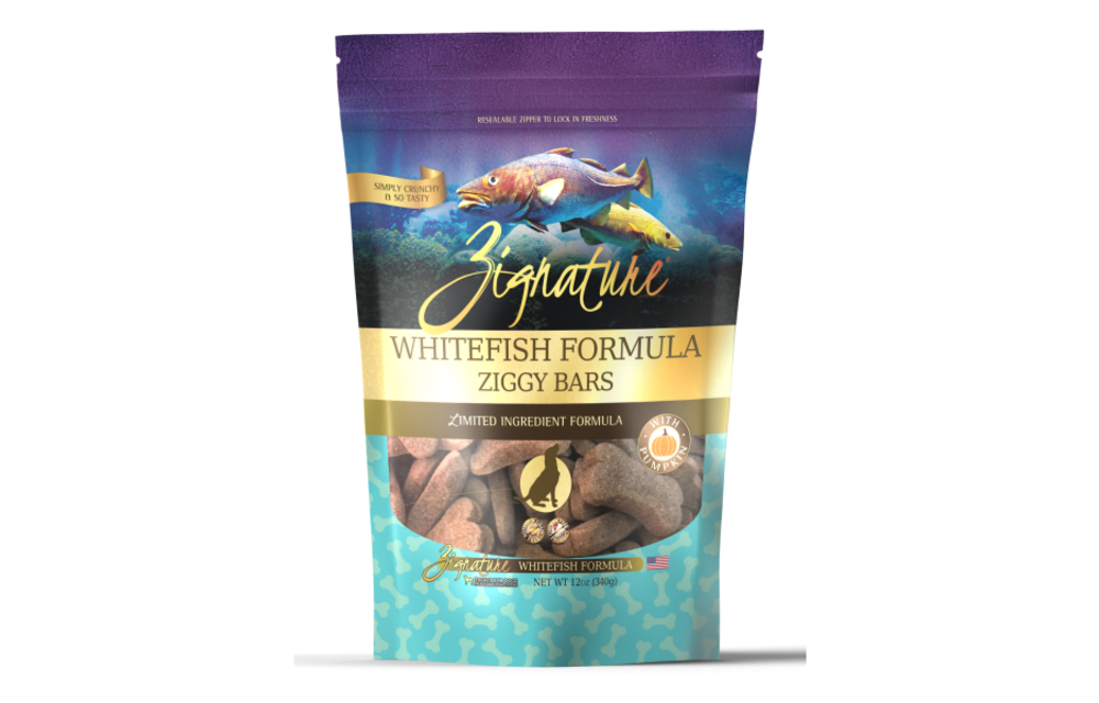 Ziggy Bars LID Whitefish & Pump Treats Dog 12 oz