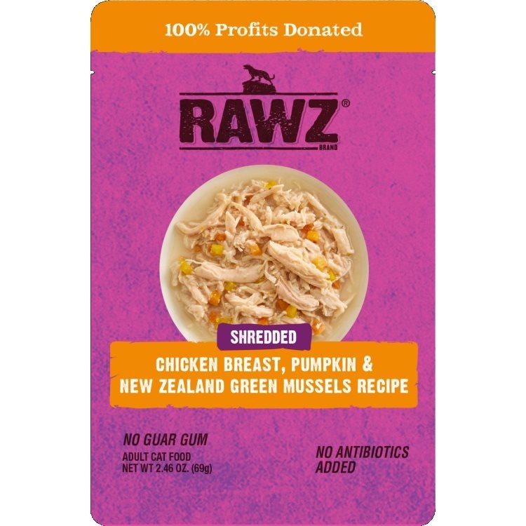 RAWZ Shredded Chicken, Pumpkin, NZ Green Mussels Pouch Cat 69 g