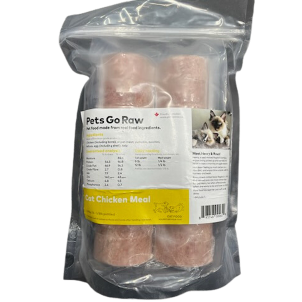 Pets Go Raw Chicken 2lb Sleeve Patties Cat 1 8lbx16 pk 2 lb Paw
