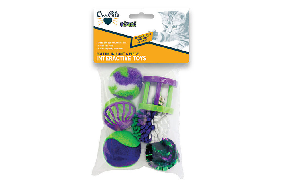 OurPets GoCatsGo Rollin Fun Cat Toy Small Multi 6pk