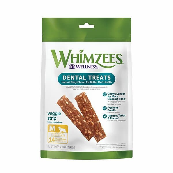 Whimzees Veggie Strip Treats Dog Medium 12+2 14 pk