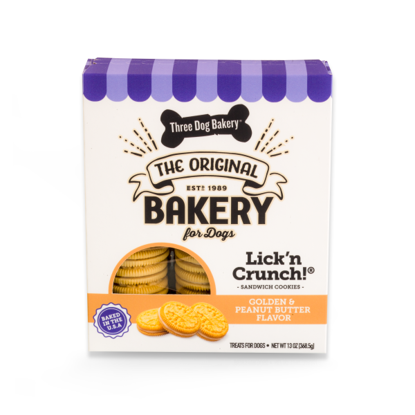 Three Dog Bakery Lick'n Crunch Golden w/Peanut Butter 13oz