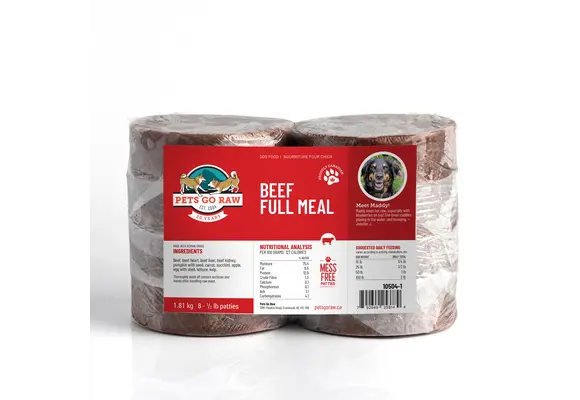 Pets Go Raw Beef Full Meal 8-1/2 lb Pkg